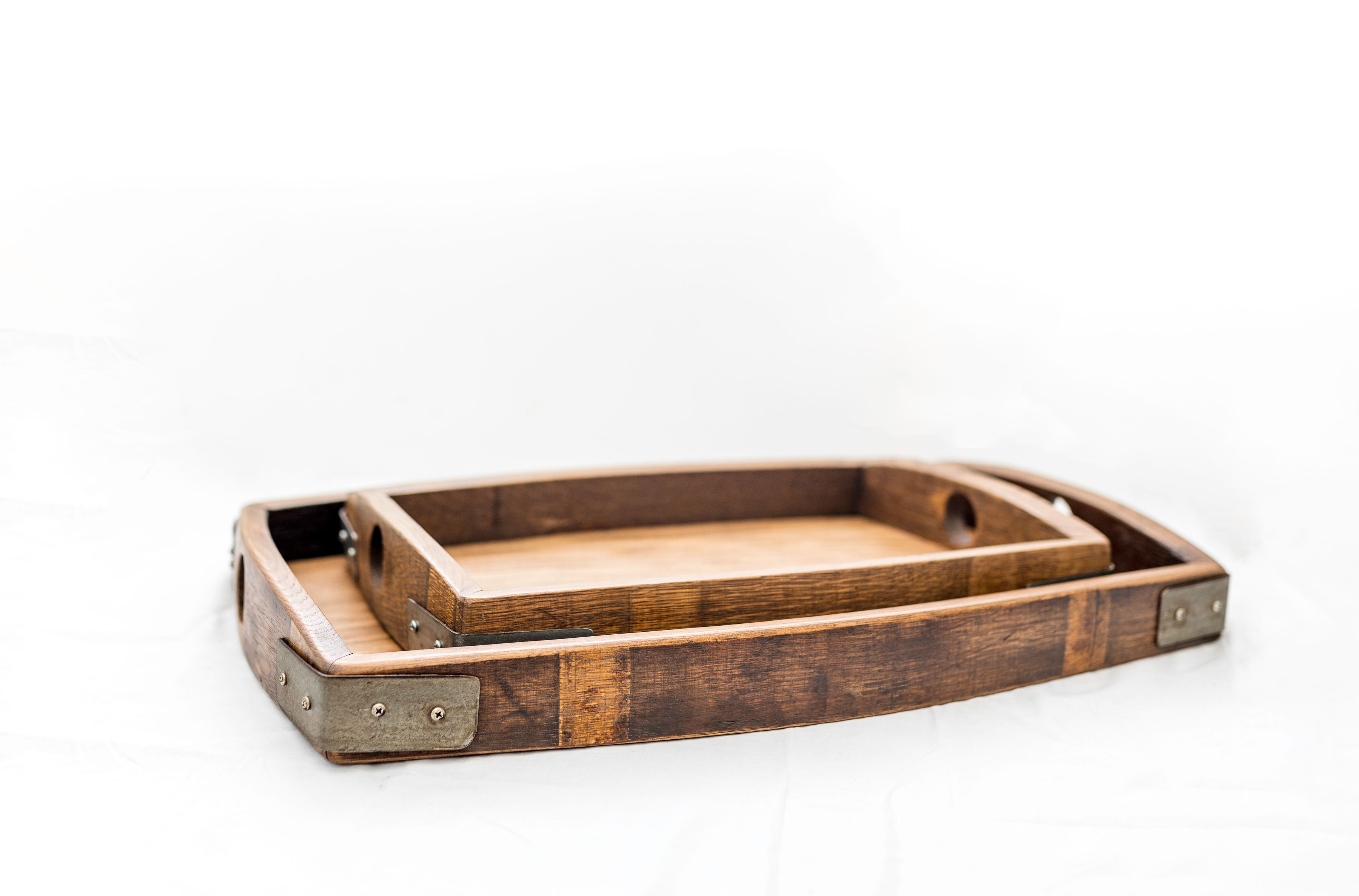 2-Piece Reclaimed Wine Barrel Rectangular Serving Tray Set - Rustic Wooden Charcuterie Board for Cheese, Fruit & Appetizers | Perfect for Entertaining, Weddings & Home Decor