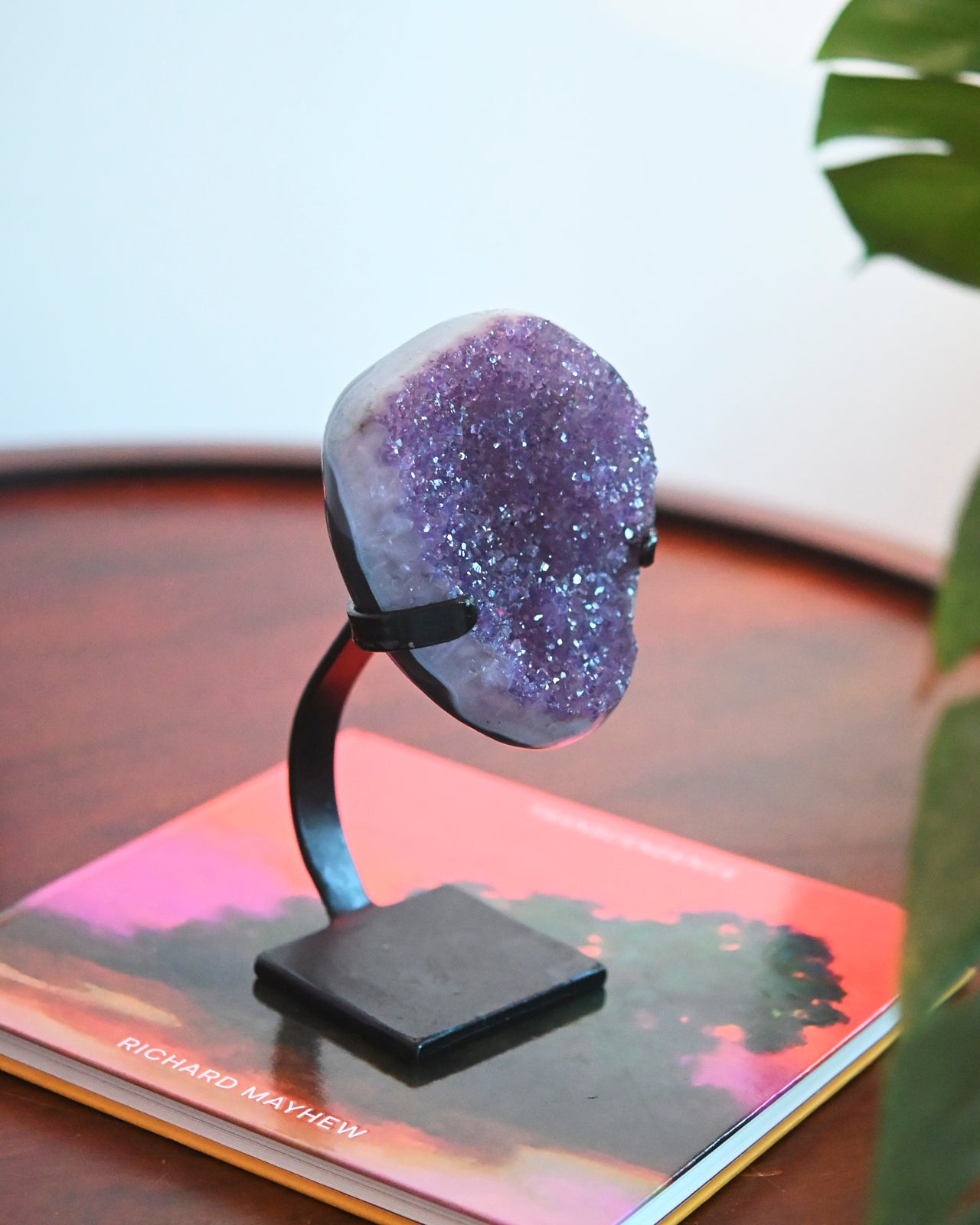 Natural Amethyst Crystal Geode on Wooden Stand - 3.3lbs Healing Stone for Home Decor, Meditation & Spiritual Gifts