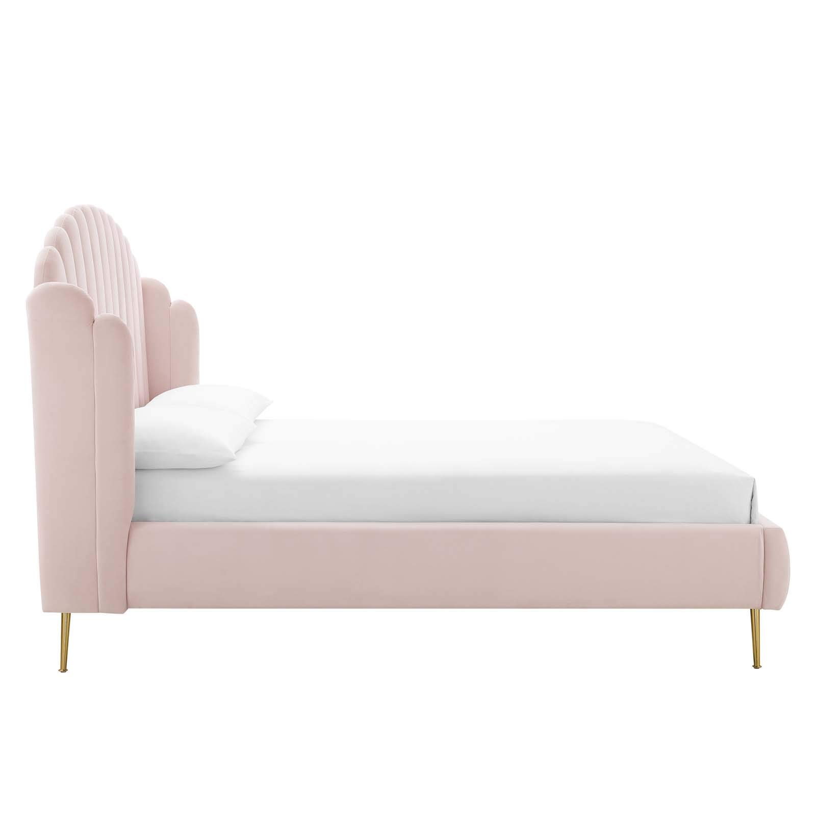 Modway Lana Queen Size Platform Bed Frame in Pink - Modern Minimalist Bedroom Furniture for Small Spaces & Studio Apartments