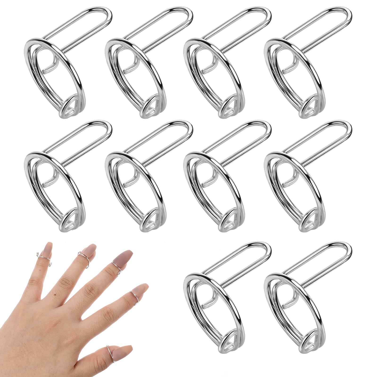 10PCS Adjustable Reusable Metal Nail Rings for Women - Detachable Fake Nail Hoops for Acrylic Nails (No Adhesive Needed) - Perfect for Nail Art, Parties, and Fashion Accessories