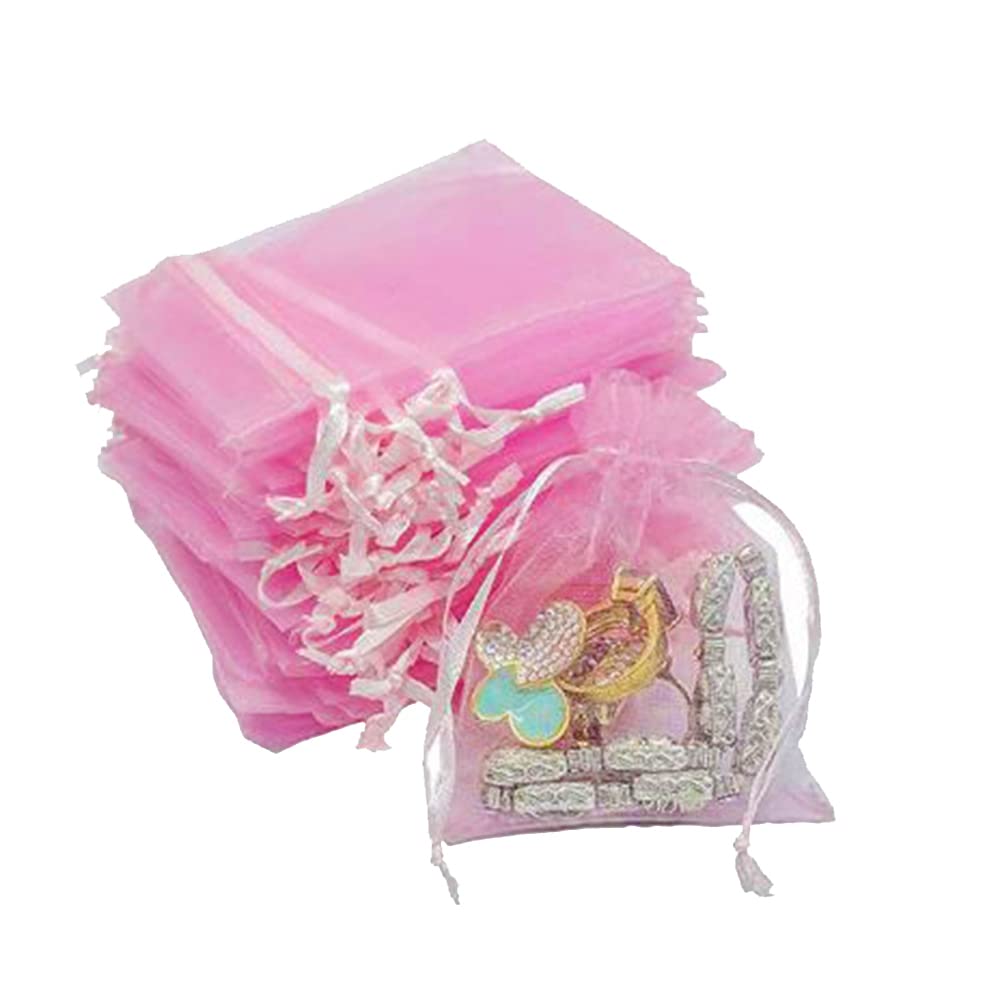 DMS RETAIL Sheer Organza Drawstring Bags - 8x10 cm Pink Wedding Favor Bags for Jewelry, Party Favors & Gifts (Pack of 10) | Perfect for Bridal Showers, Baby Showers, Birthday Parties & Festival Celebrations