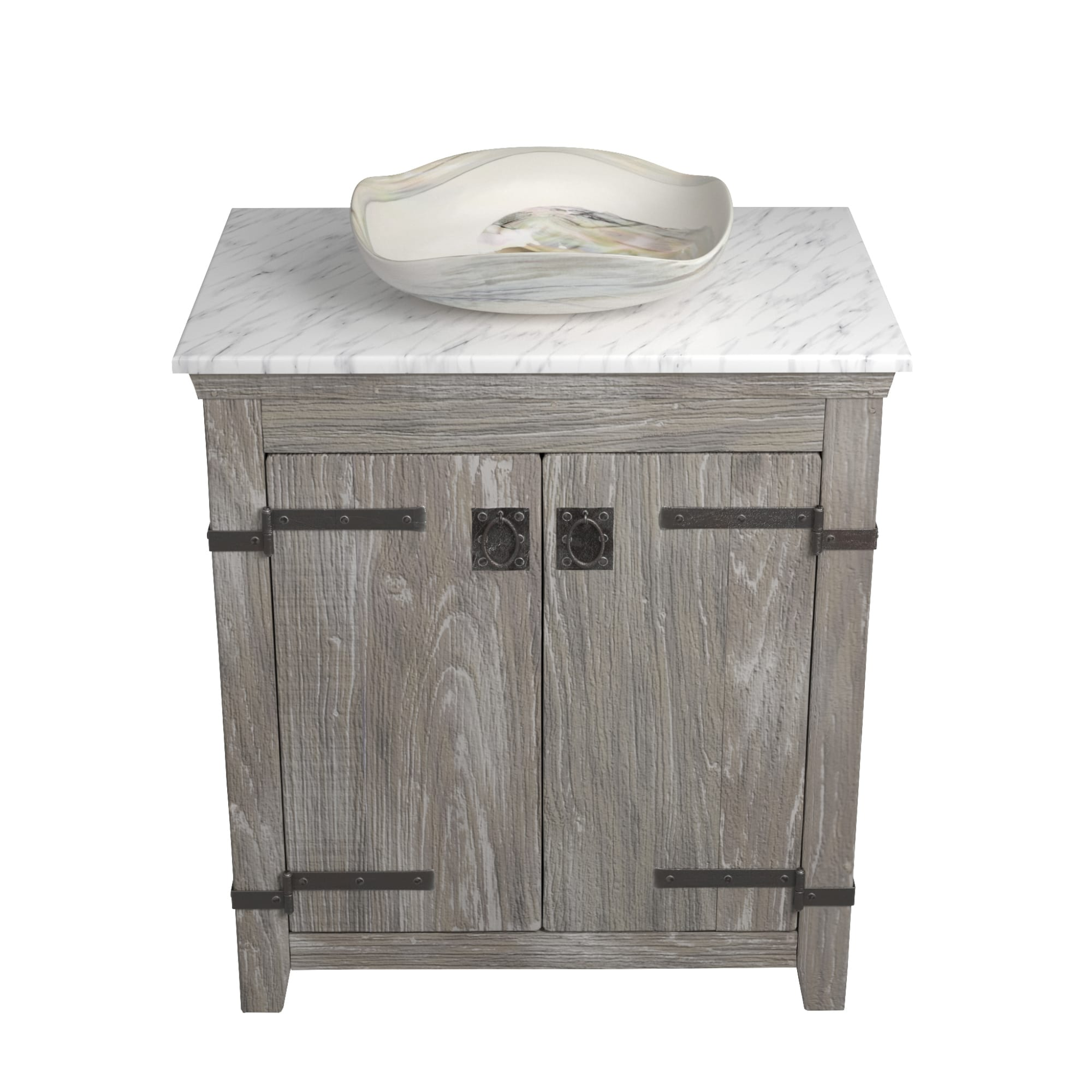 Native Trails Americana 30-Inch Freestanding Bathroom Vanity with Carrara Marble Top & Lido Sink - No Faucet Hole - Abalone Accents - Perfect for Modern Farmhouse & Coastal Bathroom Designs