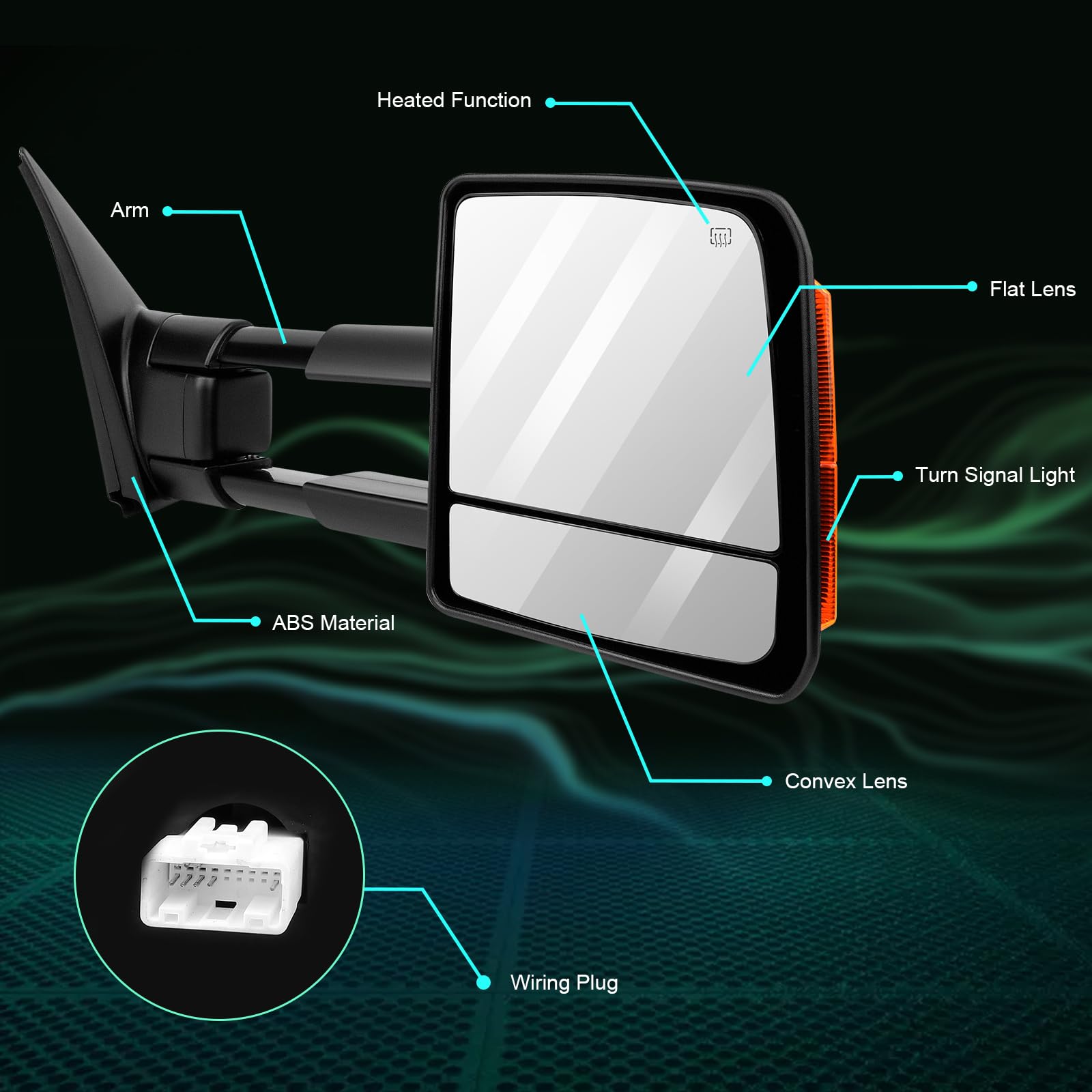 SCITOO Black Power-Adjusted Heated Towing Mirror with Turn Signal for 2007-2017 Toyota Tundra - Manual Folding & Telescoping Design for Enhanced Safety & Visibility - Perfect for Towing, Off-Roading & Night Driving