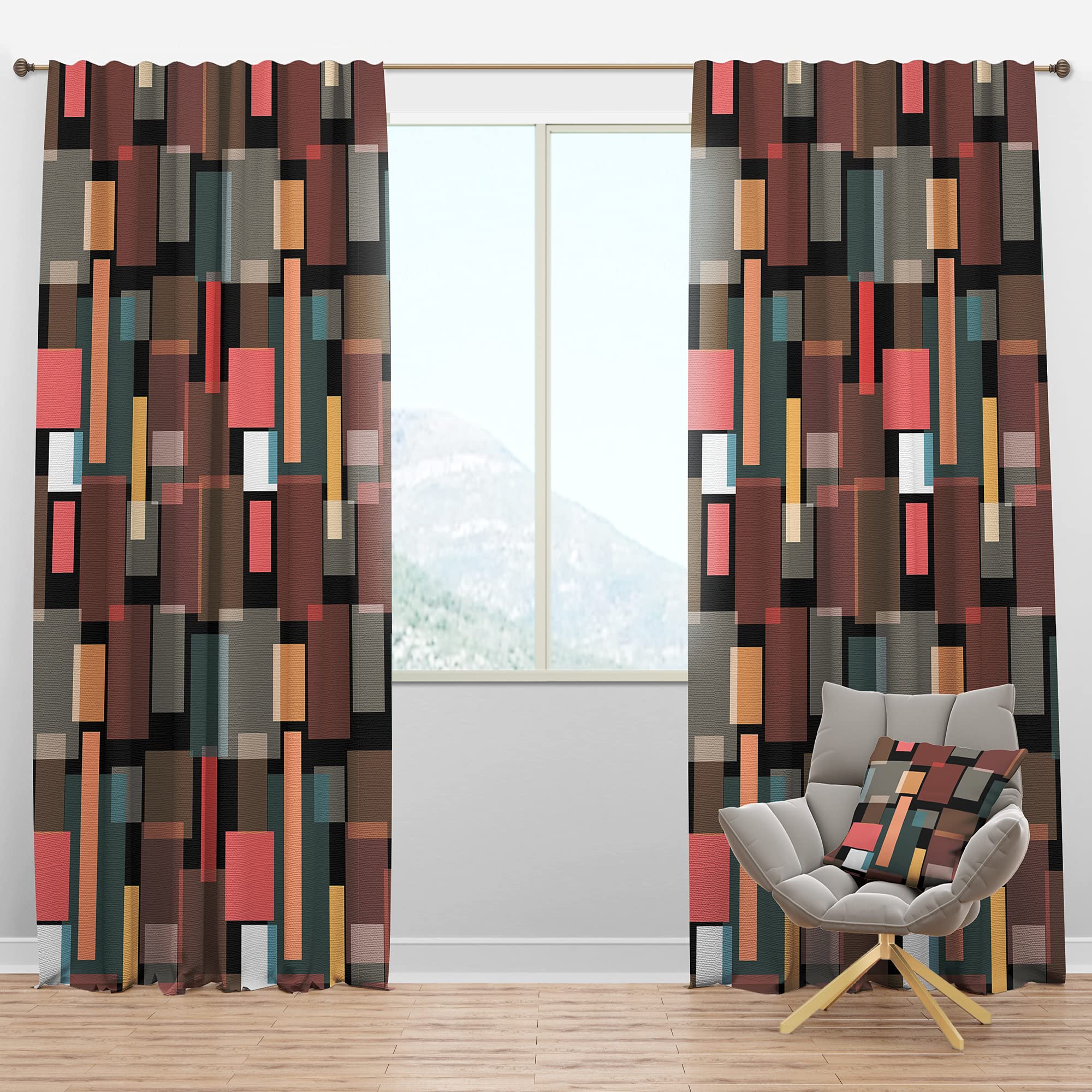 DesignQ Blackout Curtains - Thermal Insulated Retro Square Pattern Window Drapes for Bedroom & Living Room (52x84, Single Panel) - Perfect for Light Blocking, Privacy & Temperature Control