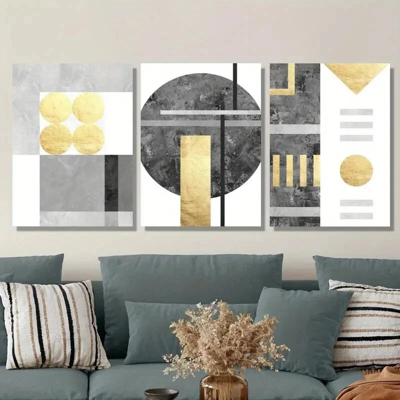 3-Piece Metal Wall Art Set - Simple Gilded Design, Ready to Hang - Perfect for Living Room, Bedroom & Office Decor
