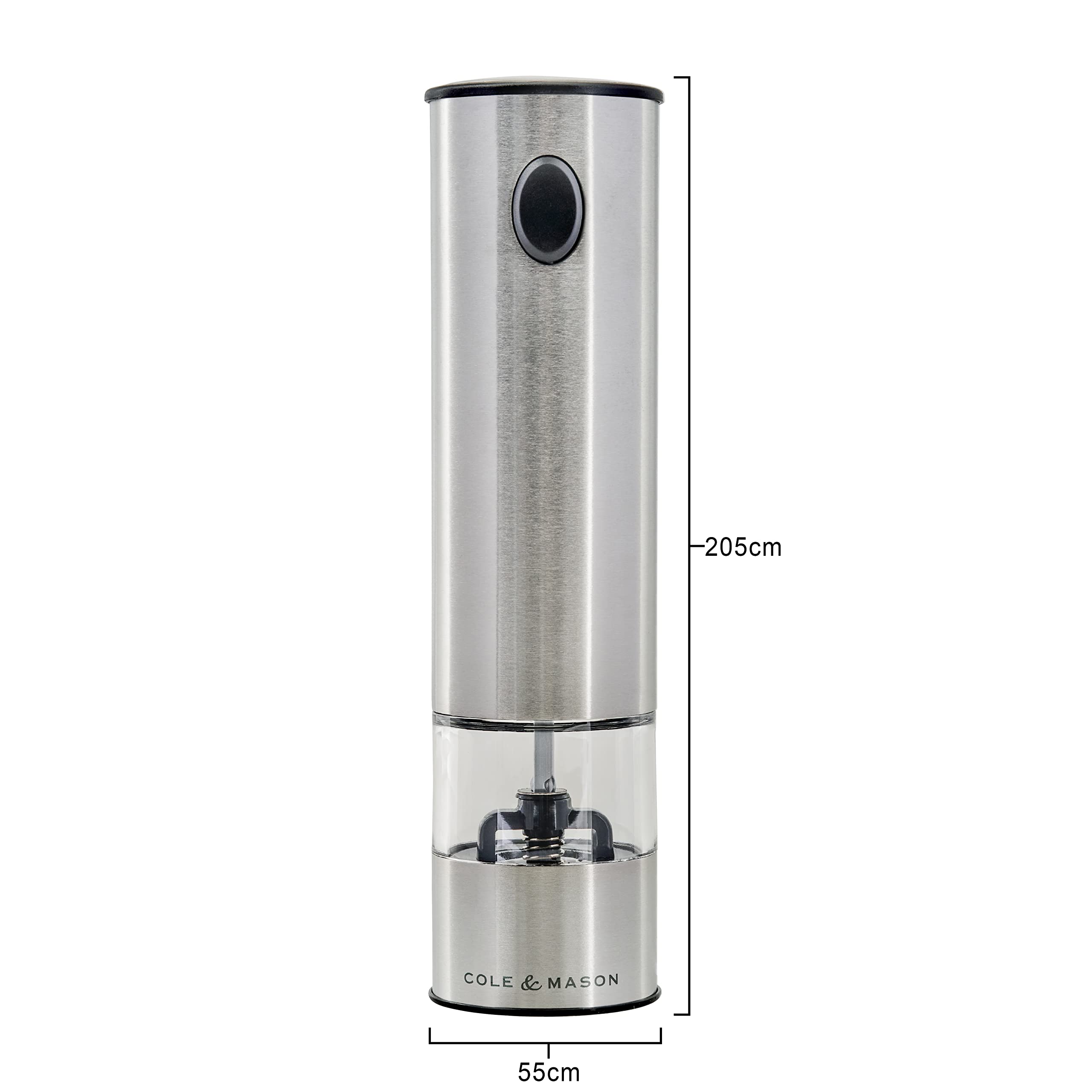 Cole & Mason Battersea Electronic Salt & Pepper Mill Set - One-Touch Adjustable Grinder with Stainless Steel Finish - Refillable & Coarse to Fine Settings - Perfect for Kitchen, Dining Table & Outdoor Cooking (1 Pack)