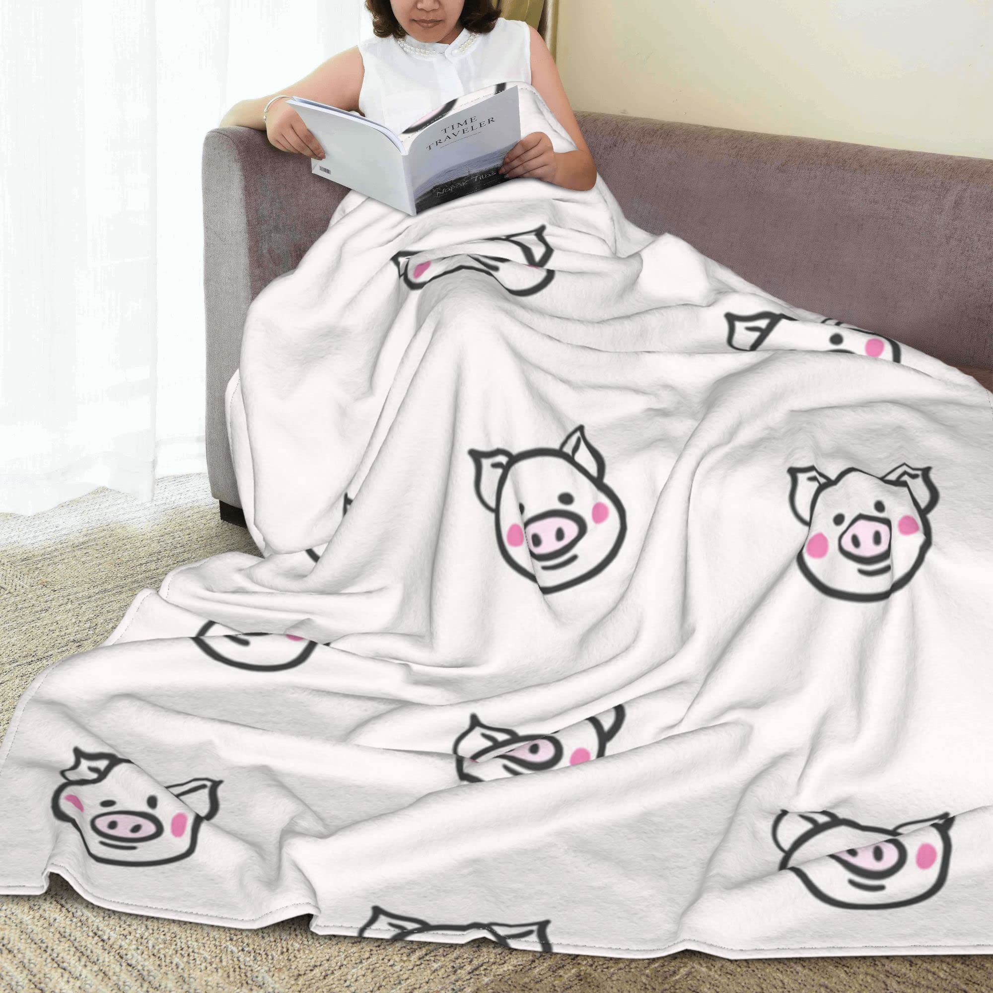 Soft & Warm Fleece Blankets for Couch, Sofa & Bed - Cozy All-Season Fuzzy Throw Blanket with Cute Pig Face Print for Women & Men | Perfect for Lounging, Netflix Nights & Home Decor