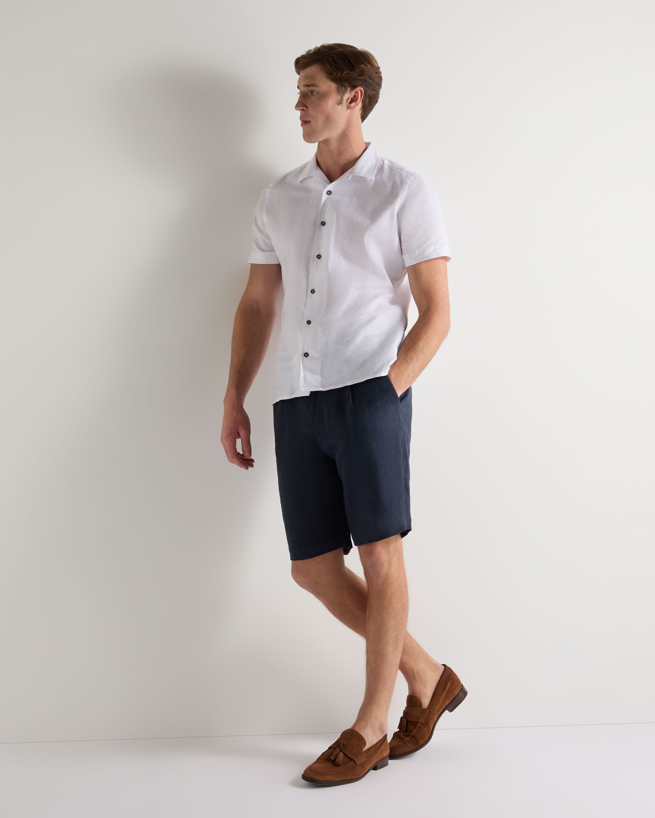 Premium Men's Cuban Linen Blend Collar Shirt - Breathable White Casual Button Down Shirt for Summer, Beach & Business Casual Wear