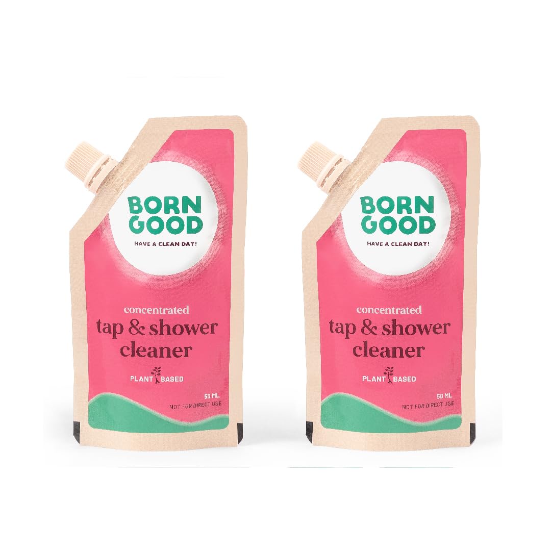 Born Good Plant-Based Concentrated Tap & Shower Cleaner - 50ml (Pack of 2) | Eco-Friendly, Biodegradable Formula | Removes Hard Water Stains & Limescale | Makes 1L Solution | Perfect for Bathroom, Kitchen & Household Cleaning
