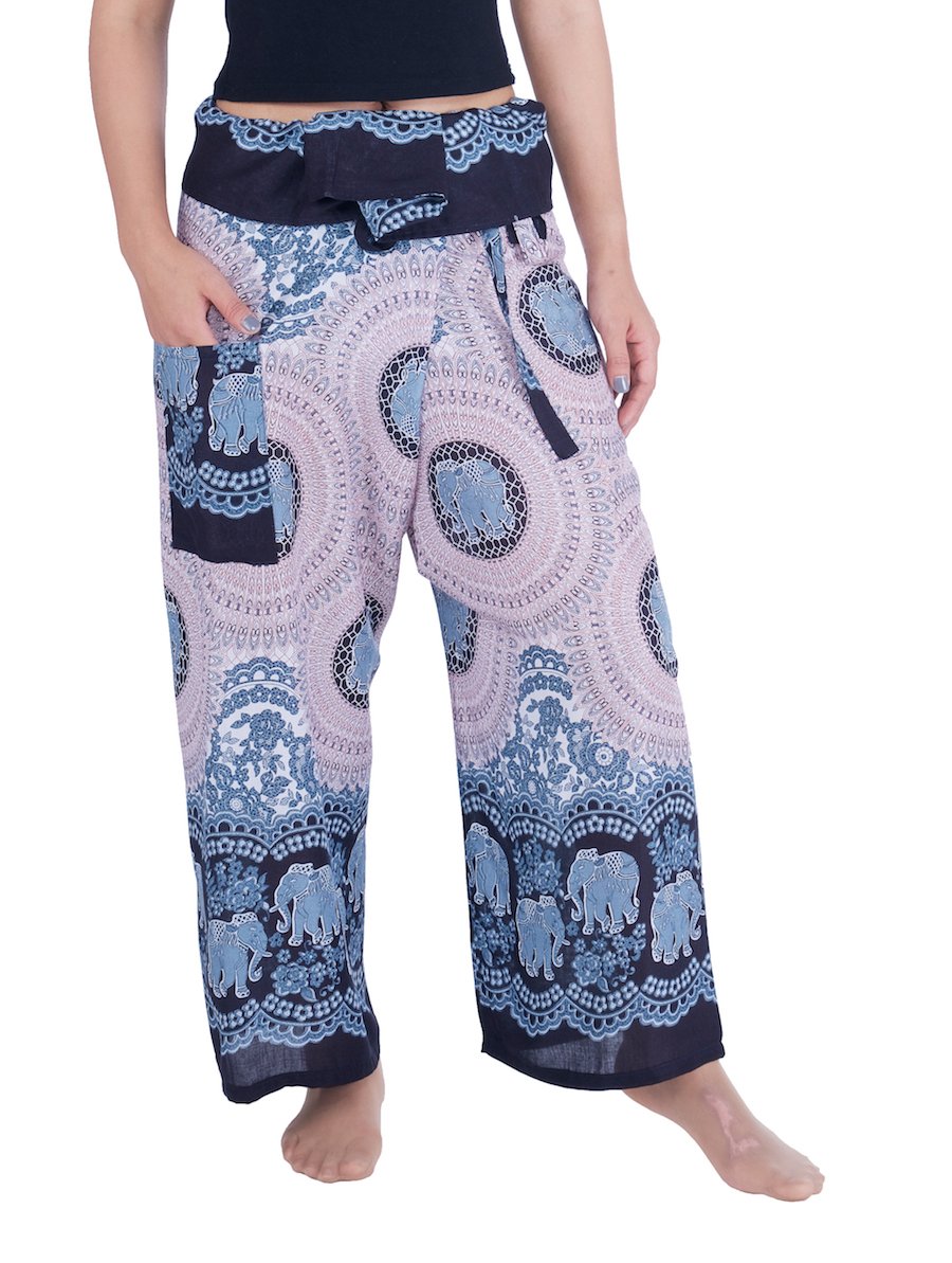 Lannaclothesdesign Women's Thai Fisherman Pants - Yoga Trousers with Wide Legs - Comfortable Loose Fit Pants for Yoga, Meditation, Beach & Travel - Plus Size Available