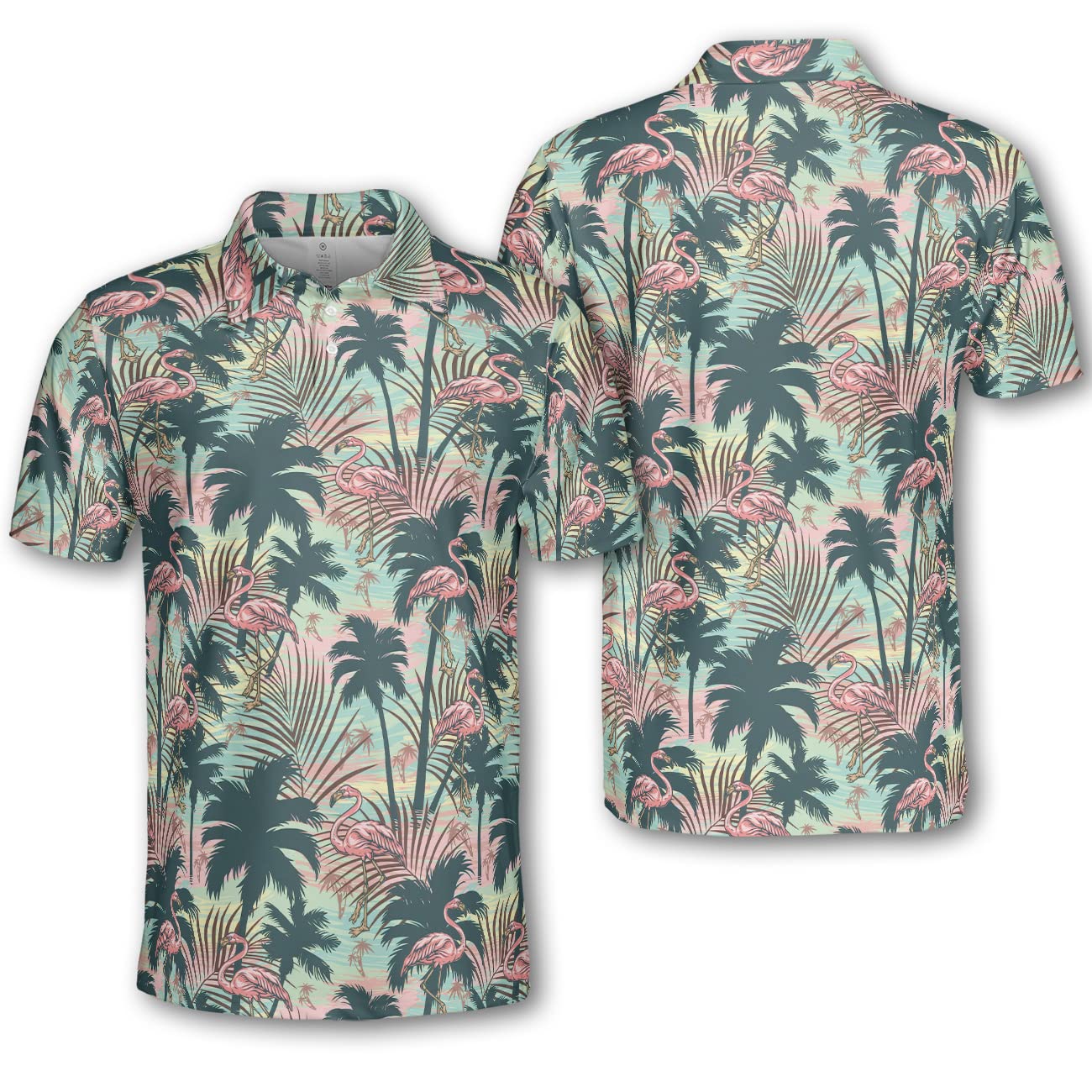 Crazy Men's Flamingo Hawaiian Golf Shirt - Breathable Casual Polo for Golf & Summer Wear - Funny Tropical Print Golf Gifts for Dad, Husband & Friends - Perfect for Beach Parties, Golf Outings & Vacation Style