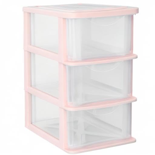 Yardwe 3-Tier Clear Plastic Drawer Organizer - Pink for Home & Office Storage