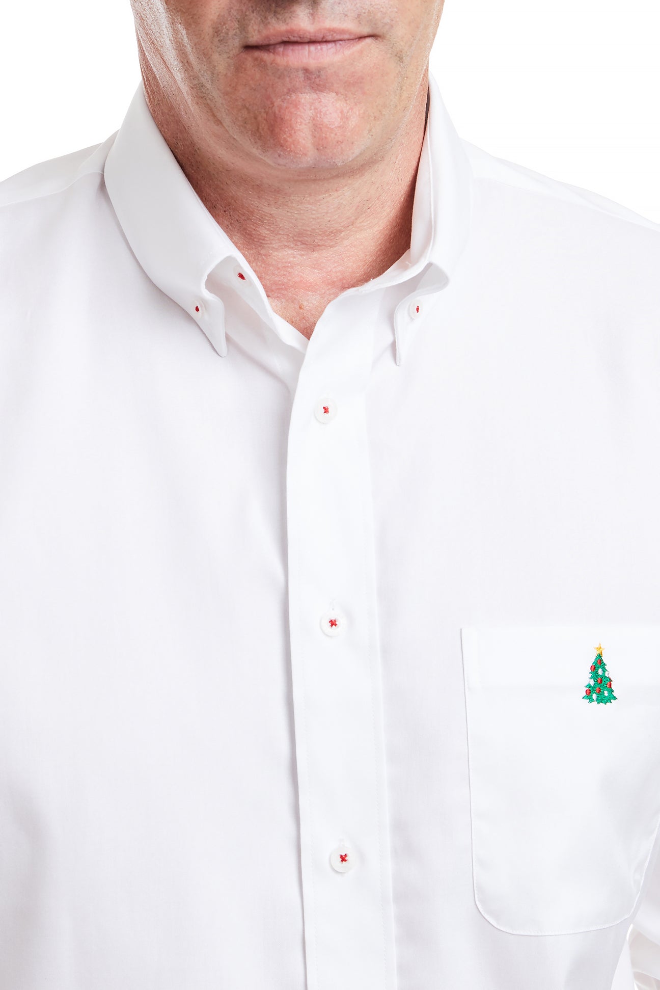 Chase White Oxford Shirt with Single Christmas Tree Design - Perfect for Holiday Parties, Office Wear & Festive Celebrations