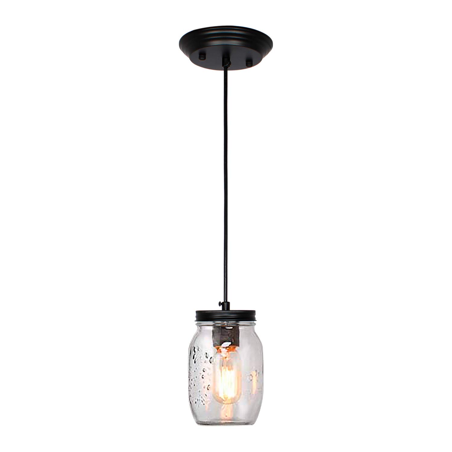 JHLBYL Adjustable Glass Mason Jar Pendant Light - 1-Light Farmhouse Style Kitchen Island Lighting for Dining Room, Barn & Country Home Decor | Perfect for Rustic Kitchen, Breakfast Nook & Farmhouse Dining Area