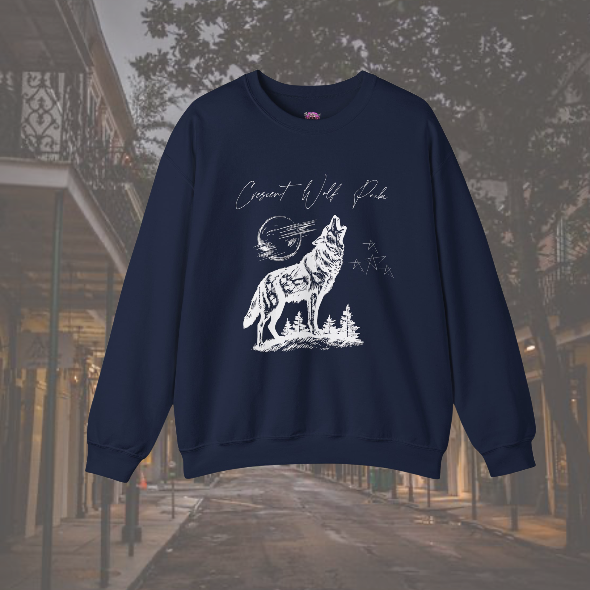 Crescent Wolf Pack Crewneck Sweatshirt - Stylish Graphic Pullover for Men & Women - Perfect for Casual Wear, Street Fashion, and Outdoor Activities