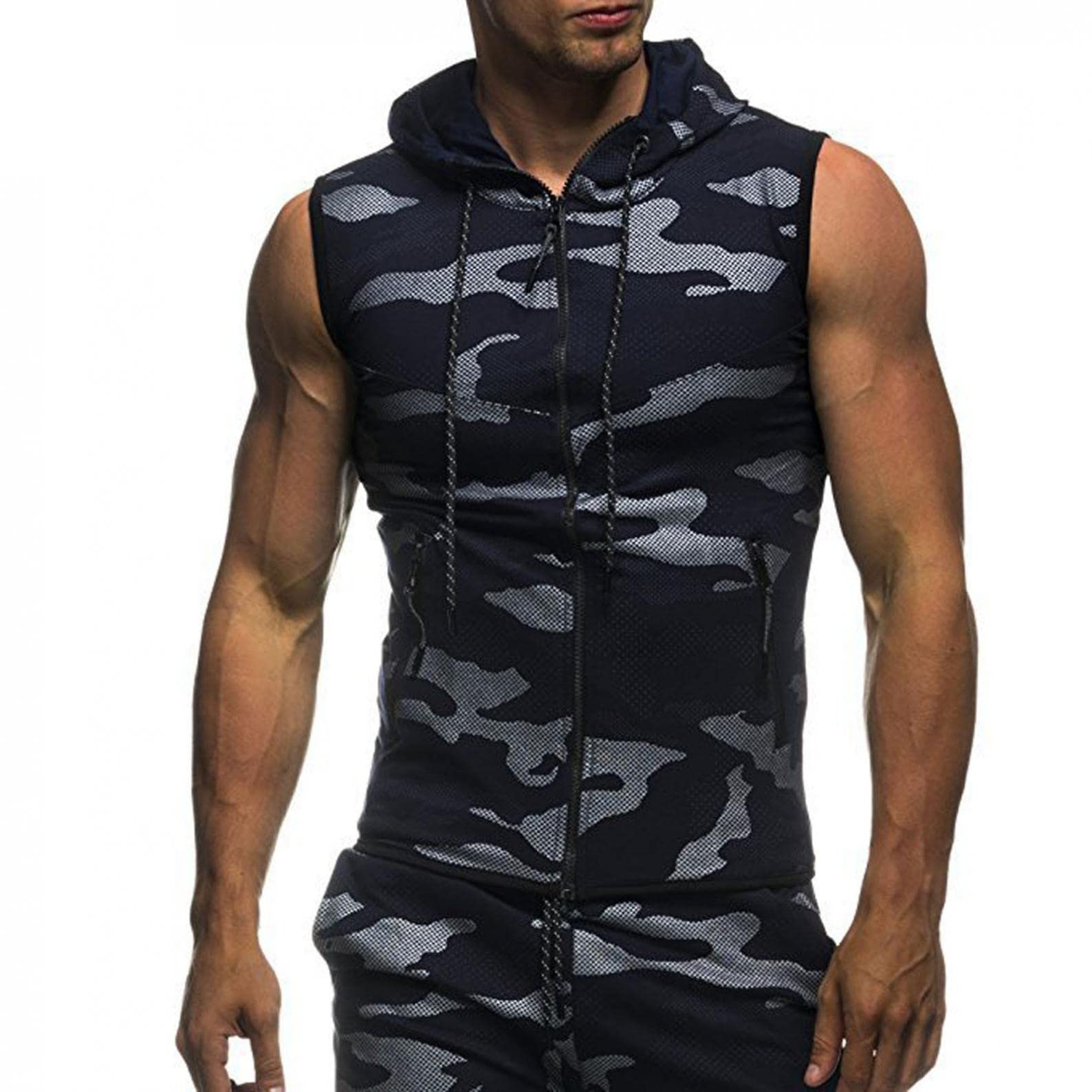Men's Sleeveless Workout Shirts - Camouflage Hooded Tank Tops for Gym & Bodybuilding | Muscle Training Shirts for Men | Perfect for Weightlifting, CrossFit & Outdoor Fitness