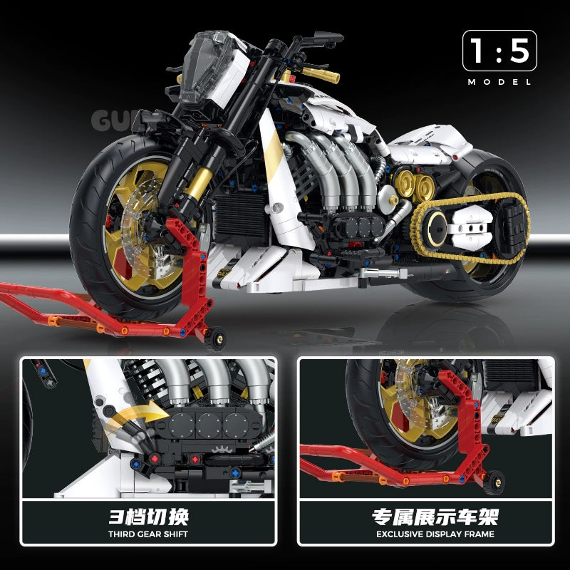 2000 pcs GULY 60522 Raceforge Top Speed 1:5 Scale Motorcycle Toy - High Performance RC Bike for Racing, Stunt Shows & Off-Road Adventures