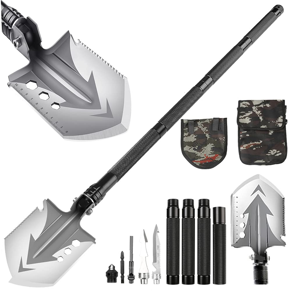 YCMY Portable Folding Survival Shovel - Compact Tactical Camping Shovel with 4 Adjustable Steel Tubes | Multifunctional Outdoor Tool for Camping, Hiking, Hunting & Emergency Preparedness