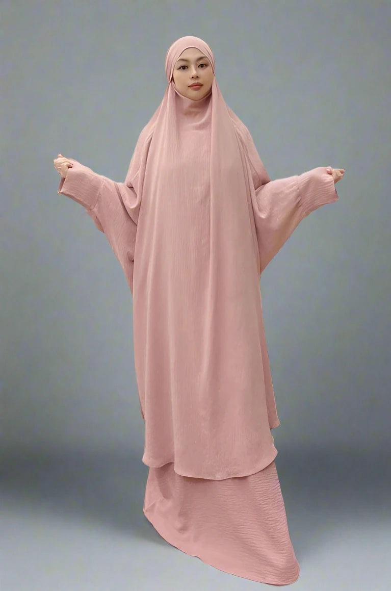 2 Piece Set Winkle Jilbab Abaya Dress - Muslim Prayer Dress for Women - Modest Islamic Clothing for Prayer, Mosque & Daily Wear