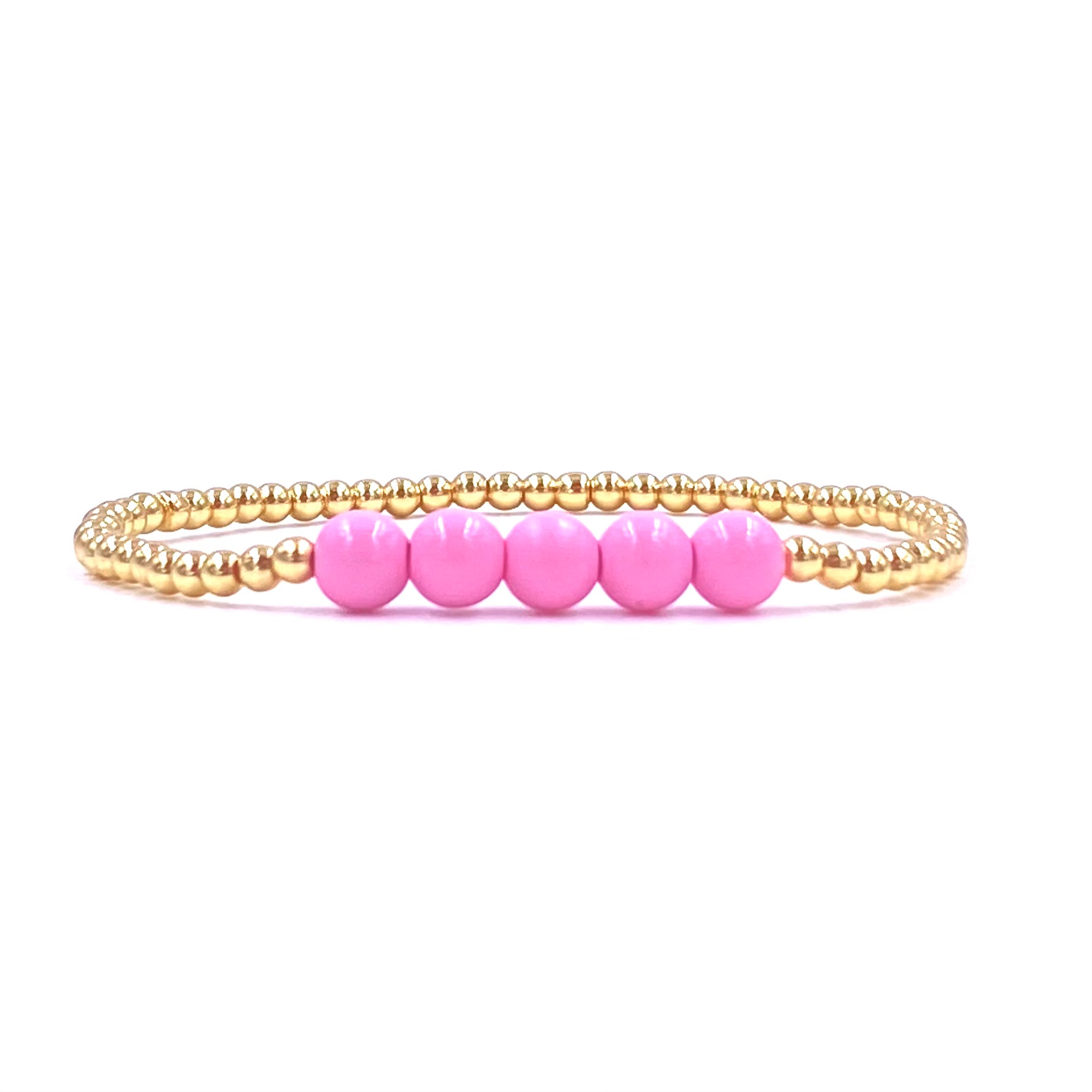 Ashley Gold Stainless Steel 3mm 5-Ball Beaded Stretch Bracelet with Gold Plating & Enamel Center - Elegant Jewelry for Women, Perfect for Parties, Weddings & Everyday Wear
