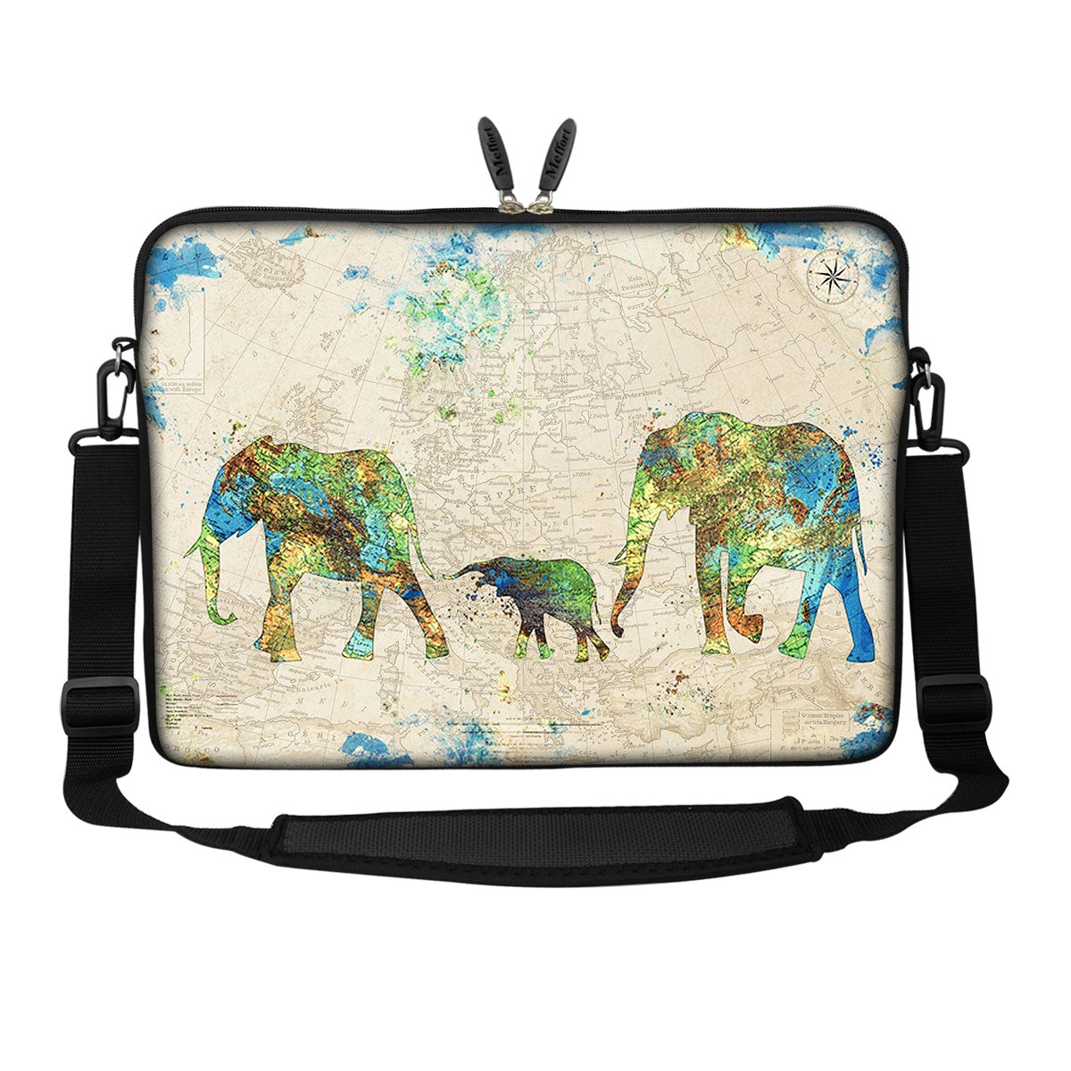 Meffort Inc 17-17.3 Inch Neoprene Laptop Sleeve Case with Hidden Handle & Adjustable Shoulder Strap - Elephant Design | Protective Cover for MacBook, Dell, HP | Perfect for School, Office, Travel
