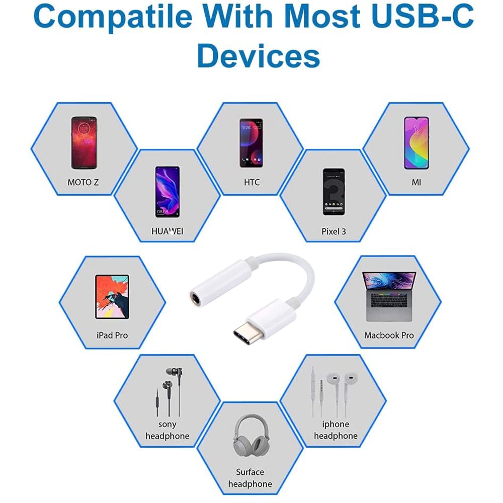 MMOBIEL USB C to 3.5mm Headphone Adapter for iPhone 16/15 Pro/Plus, iPad Pro/Air, Samsung Galaxy S25/S24/S23/S22/S21, Google Pixel 6/5/4 - 3.5mm Audio Jack Converter - White - Perfect for Music, Gaming & Video Calls