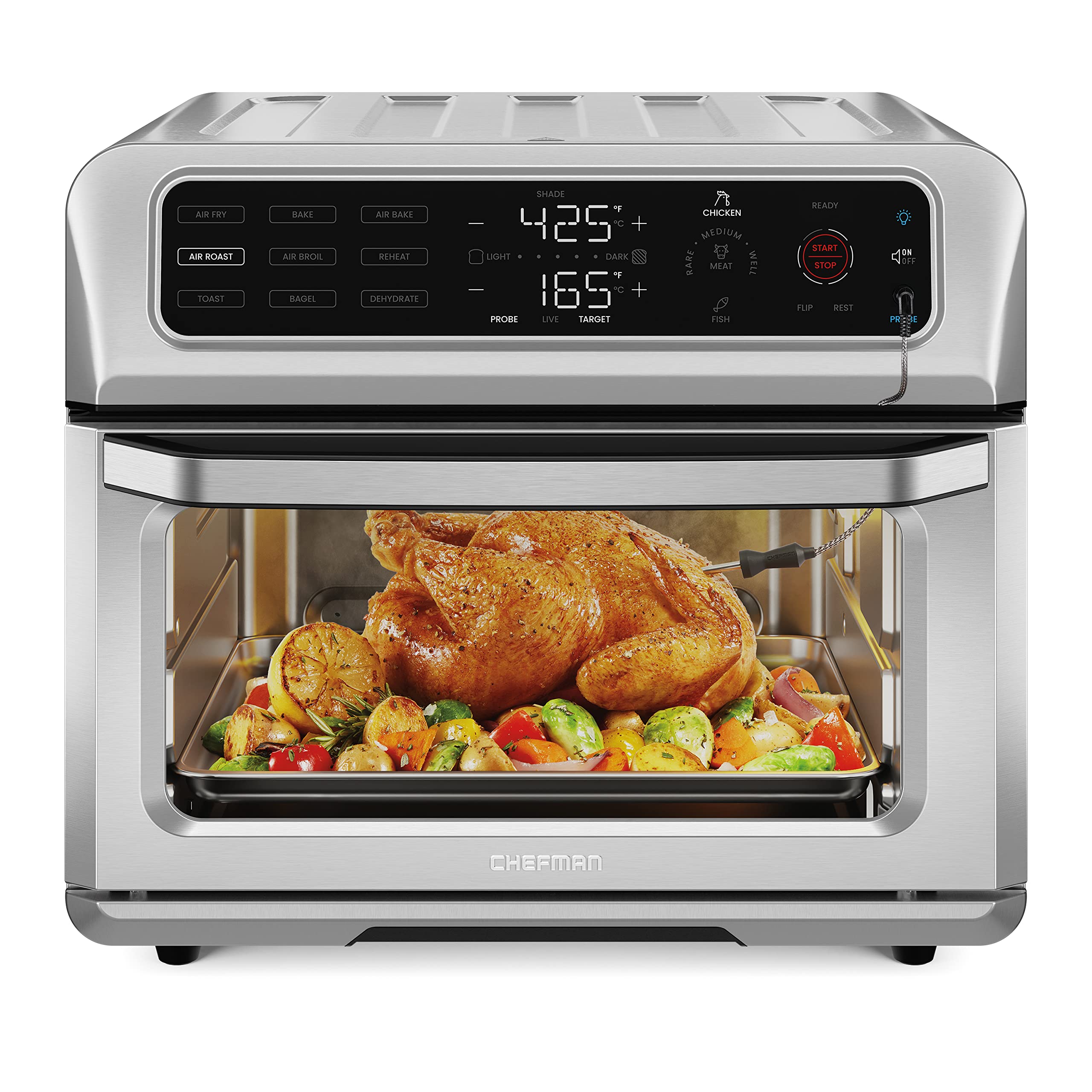 Chefman 12-in-1 Air Fryer Toaster Oven Combo with Probe Thermometer - 20QT Stainless Steel Convection Countertop Oven for Baking, Roasting & Toasting - Fits 10
