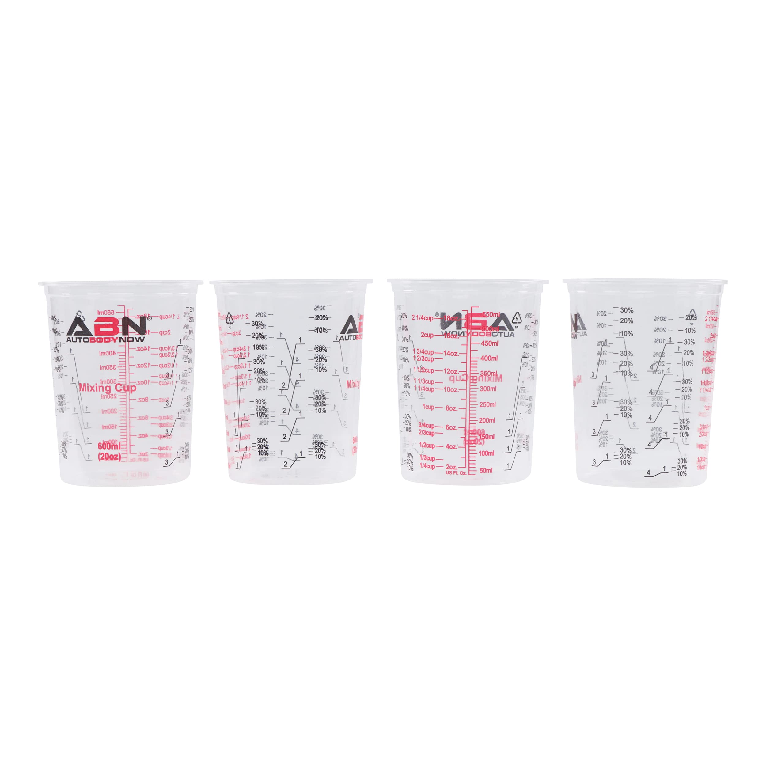 ABN 20oz Automotive Paint Mixing Cups - 25 Pack Plastic Measuring Cups for Epoxy Resin, Activators, Thinners - Includes Bonus Mixing Sticks - Perfect for Auto Body Repair, DIY Projects & Crafting