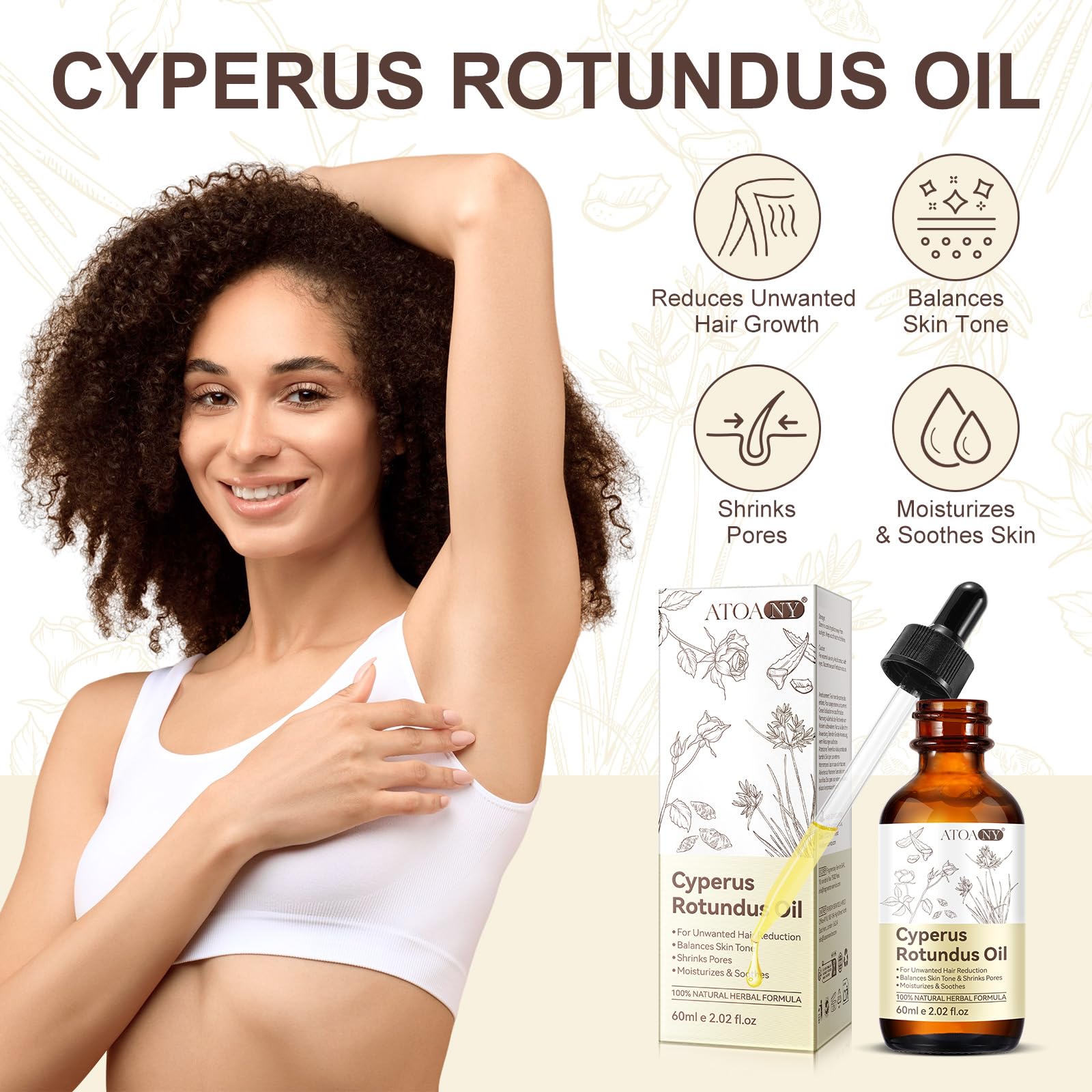 Pure Cyperus Rotundus Oil - Natural Body Oil for Hair Growth Reduction, Moisturizing & Soothing Skin Care - Smooths & Nourishes All Skin Types - Perfect for Daily Skincare & Hair Management Routine