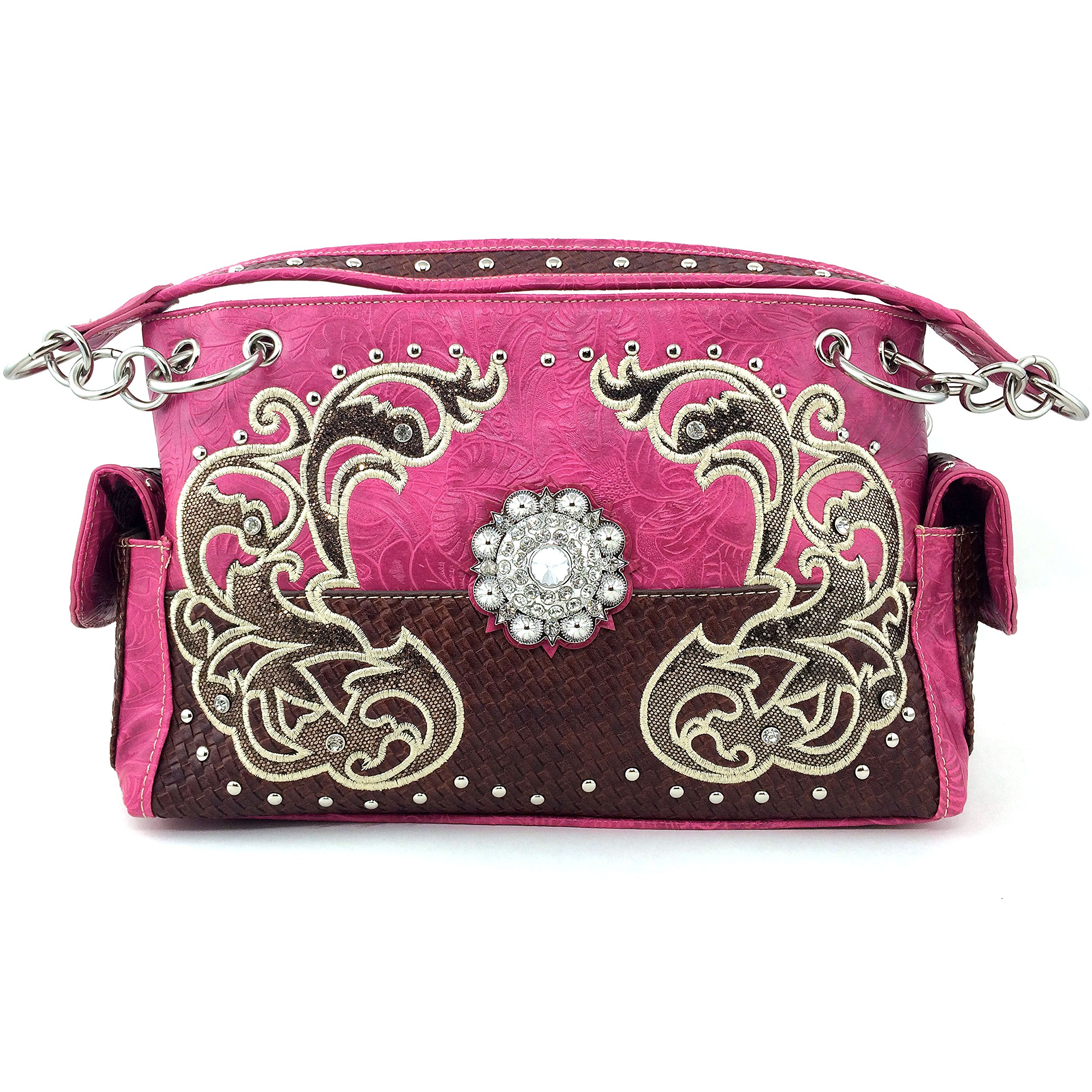 Justin West Western Tooled Concho Flower Embroidery Handbag Purse - Stylish Concealed Carry Crossbody Bag for Women | Perfect for Parties, Weddings & Western Fashion Events