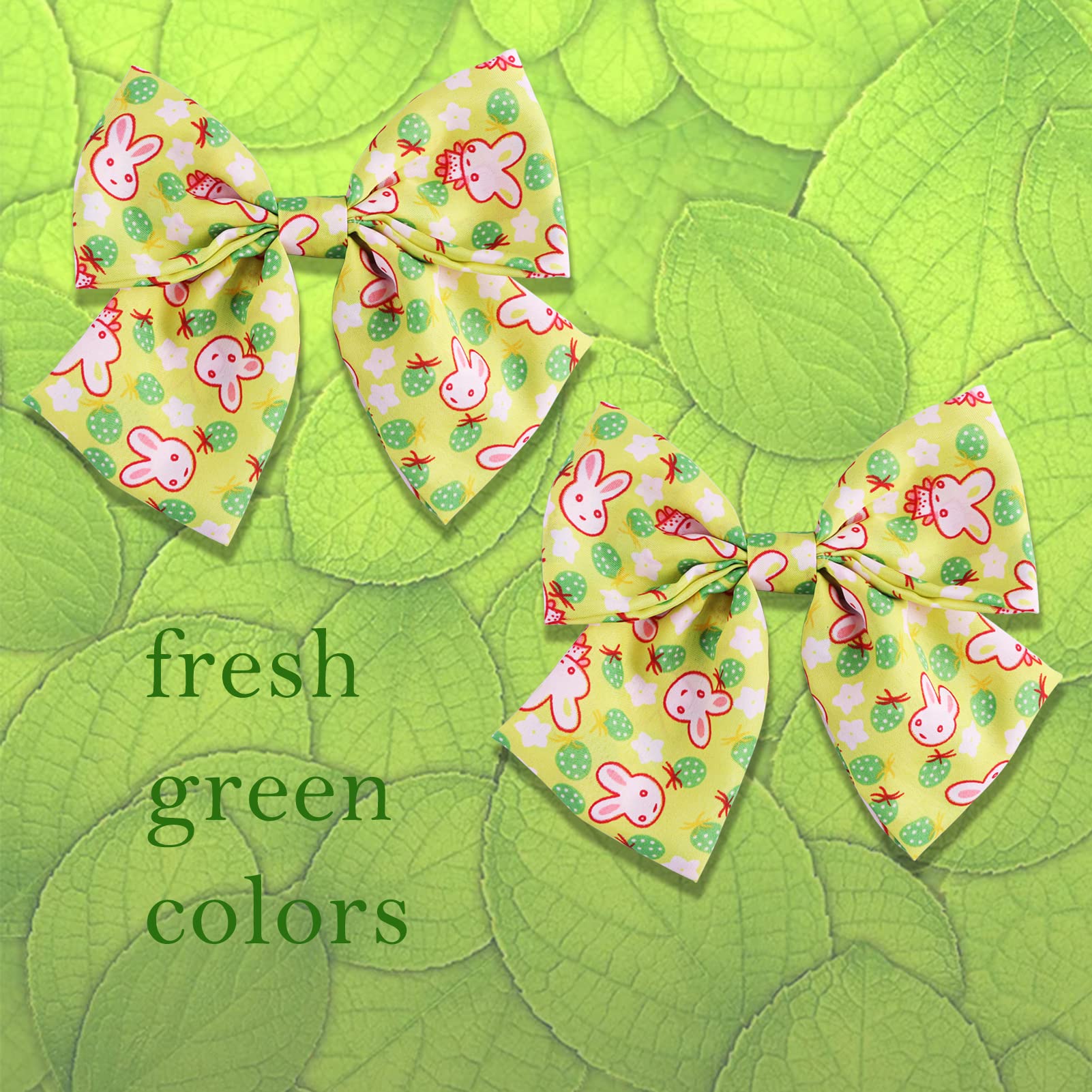 2pcs Easter Big Bow Hair Clips for Girls - Cute French Hair Bows with Rabbit Design, Soft Satin Barrettes & Hair Slides (Green) - Perfect for Easter Outfits, Spring Parties & Photo Shoots
