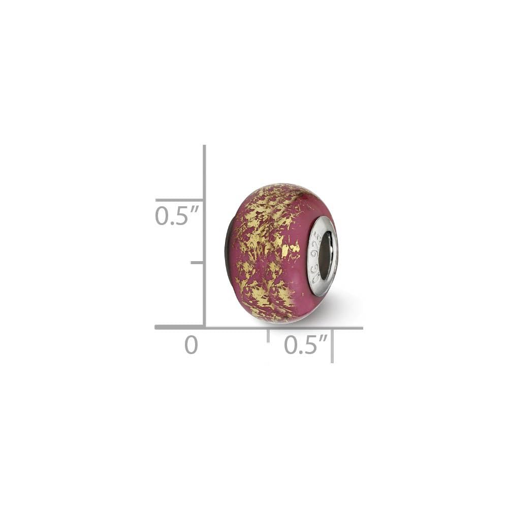 The Black Bow Dark Pink w/Gold Foil Ceramic & Sterling Silver Bead Charm, 14mm - Perfect for Jewelry Making, Bracelets, and Necklace Accents