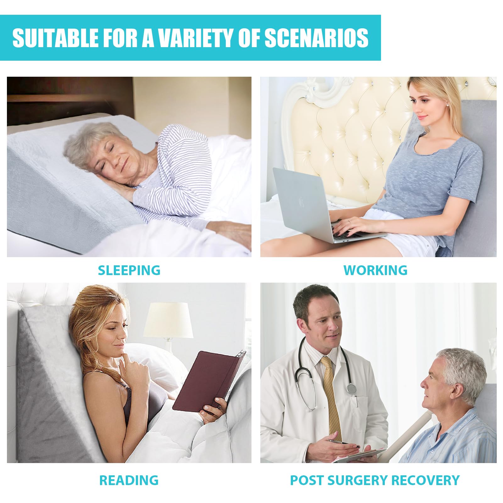 Foam Bed Wedge Pillow Set - 2 Pack Reading & Back Support Pillows for Sleeping, Sitting Up, and Leg Elevation - Orthopedic Triangle Wedge Pillow for Back Pain Relief, Acid Reflux, and Post-Surgery Recovery - Perfect for Bed, Couch, and Floor Use (Gray)
