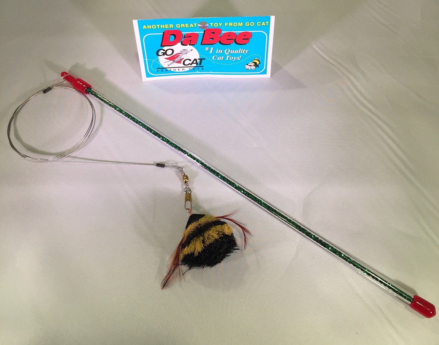Go Cat Da Bee Teaser Wand - Interactive Cat Toy with Green Glitter Feather Wand - Perfect for Indoor Play & Exercise (From The Maker of Da Bird & Cat Catcher)
