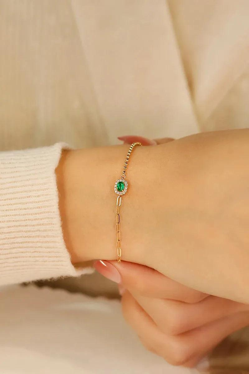 18K Yellow Gold Fashion Bracelet for Women - Real Natural Emerald & Diamond AB Design Gemstone Jewelry, Perfect Birthday Gift for Her | Elegant Party & Wedding Accessory