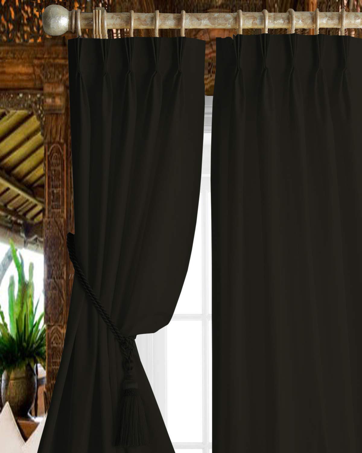 Magic Drapes Triple Pinch Pleat Blackout Curtains - 100% Polyester Thermal Insulated Room Darkening Spill Proof Machine Washable Window Treatment Panels (Custom Size, Black) - Perfect for Bedrooms, Living Rooms & Home Theaters