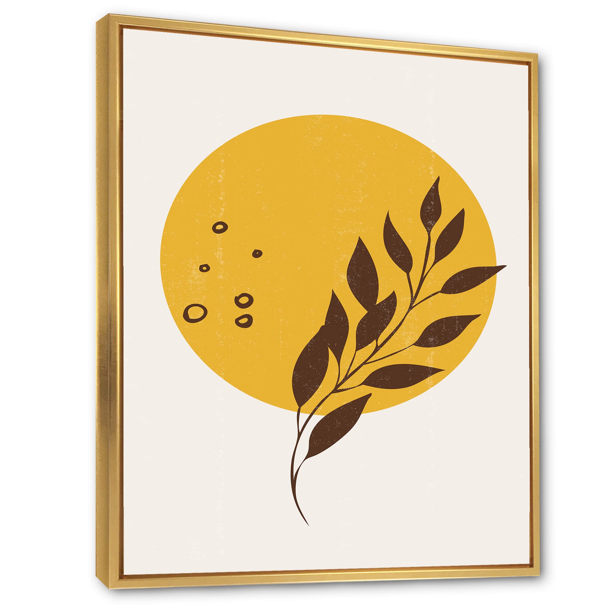 Abstract Yellow Sun and Moon Tropical Leaf Canvas Wall Art - Modern Framed Print for Living Room, Bedroom & Office Decor
