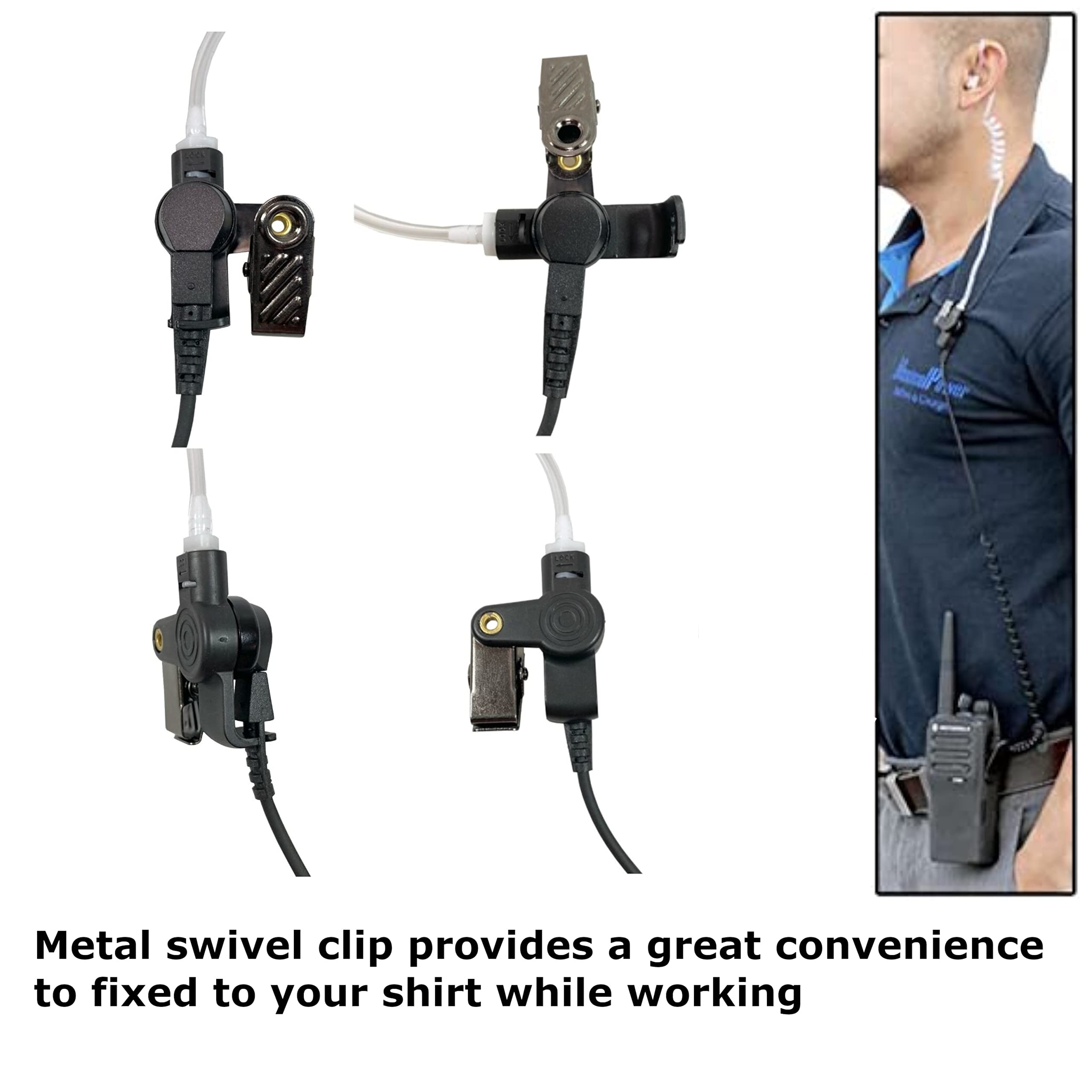MaximalPower Replacement Acoustic Tube Earpiece Headset for Motorola Radios XPR6500 XPR6550 XPR6580 APX7000 APX6000 | Durable Single Wire Earpiece with Reinforced Cable & Headset Mic for Two Way Radios (2 Pack) - Perfect for Security, Construction & Emergency Communication