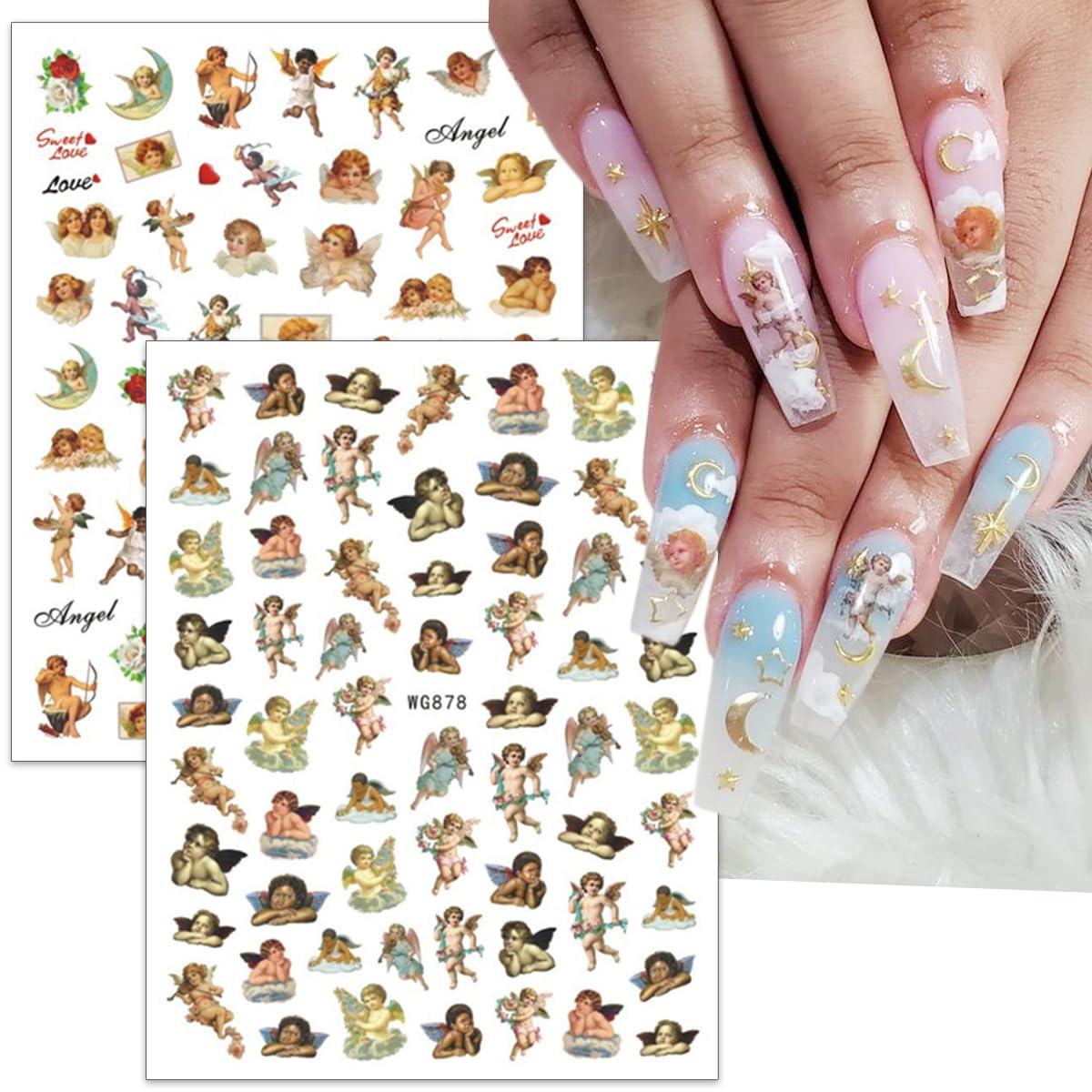 3D Cupid Angel Nail Stickers - Rose Heart Design for Valentine's Day DIY Manicure