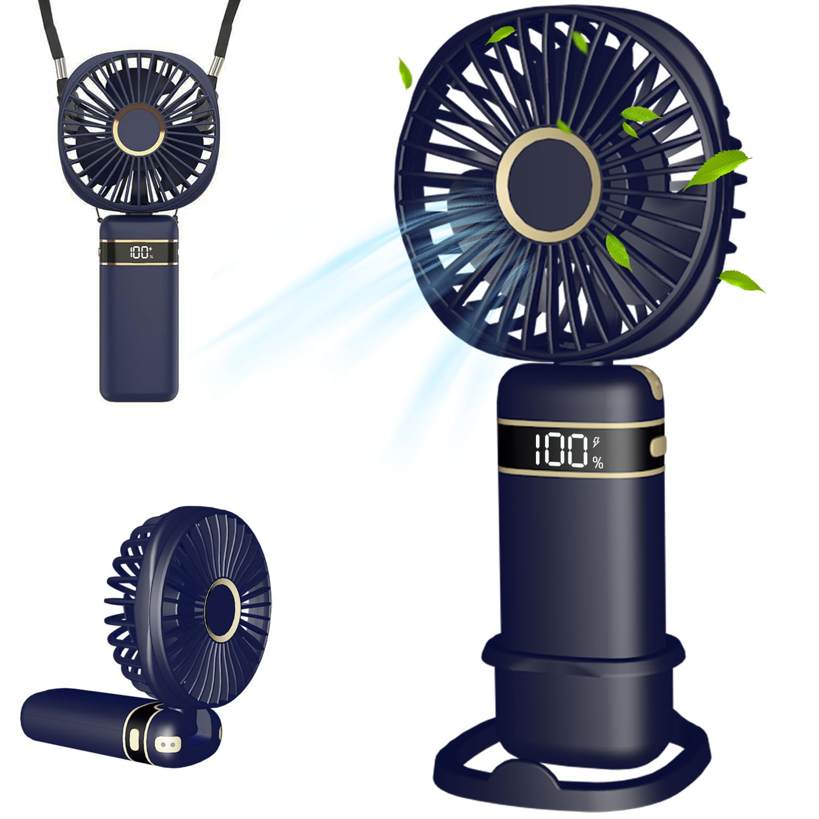 Jzbulo Mini Portable USB Hand Fan - 5 Speed Levels, Rechargeable 2400mAh Battery, Folding Design for Office, Travel, Camping & Outdoor Activities | Personal Cooling Fan for Summer Heat Relief