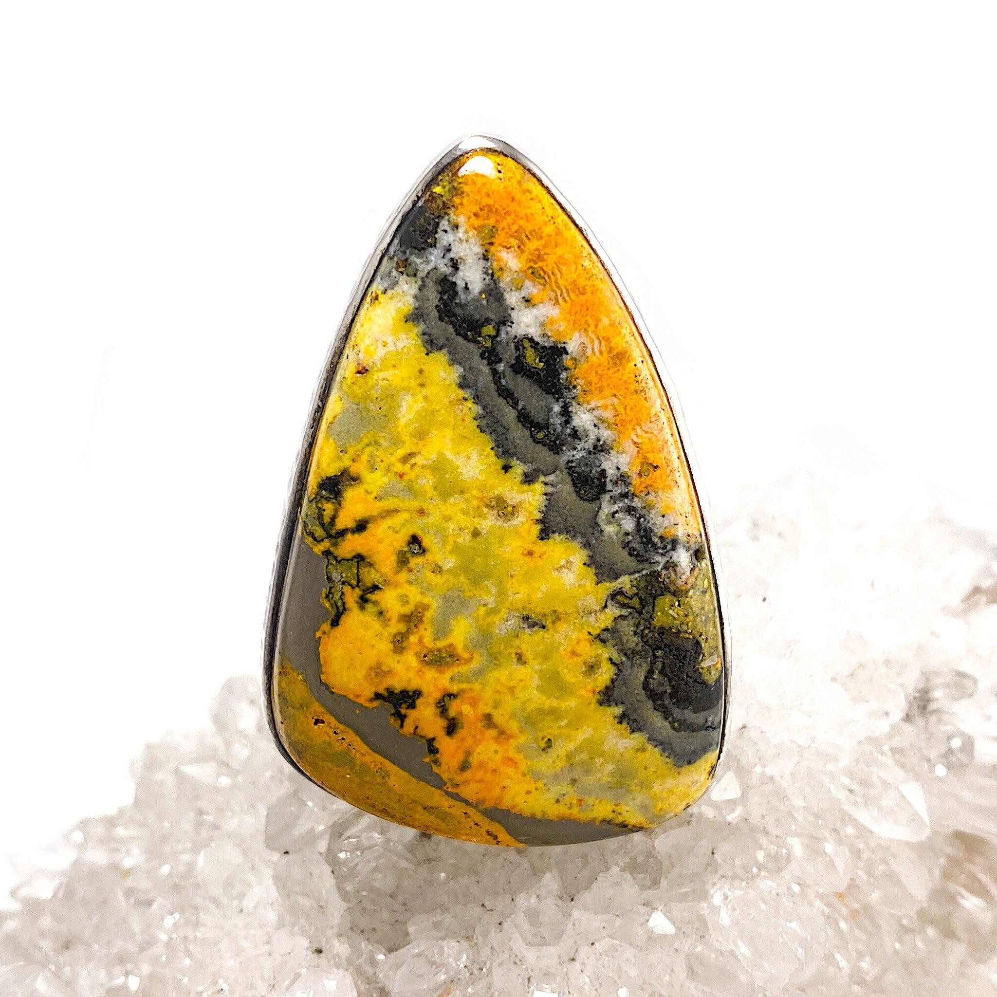 Bumble Bee Jasper Teardrop Cabochon Ring - Size 10 - KRGJ1185 - Handmade Gemstone Jewelry for Women - Perfect for Boho Style, Gift Giving & Special Occasions