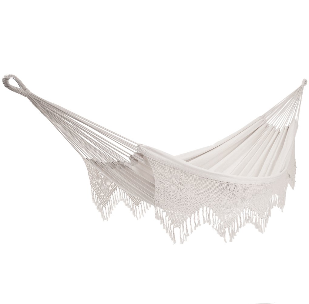 Vivere Double Deluxe Cotton Brazilian Hammock with Fringe - 450 lb Capacity - Perfect for Backyard, Patio, Beach & Camping Relaxation