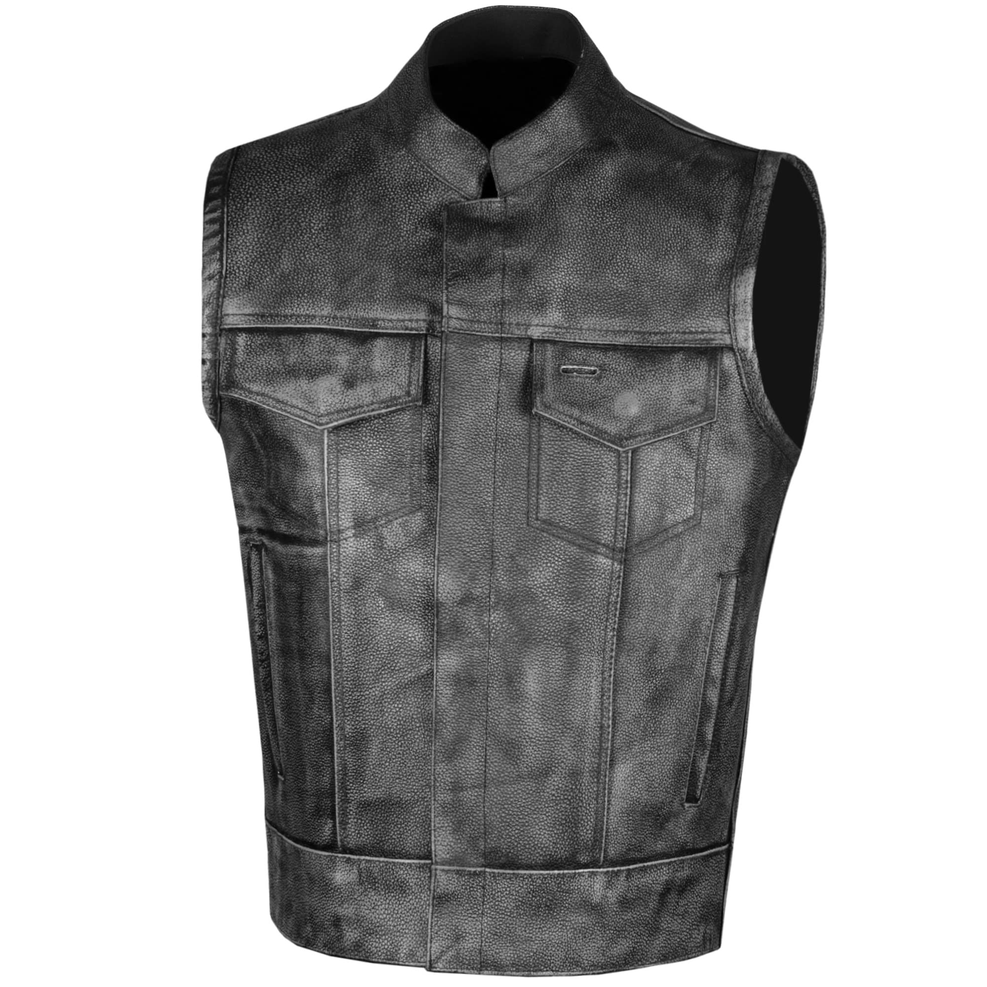 SOA Men's Black Leather Motorcycle Vest with Concealed Carry Gun Pockets - Anarchy Biker Club Style, Single Back Panel Design for Riding & Outdoor Adventures