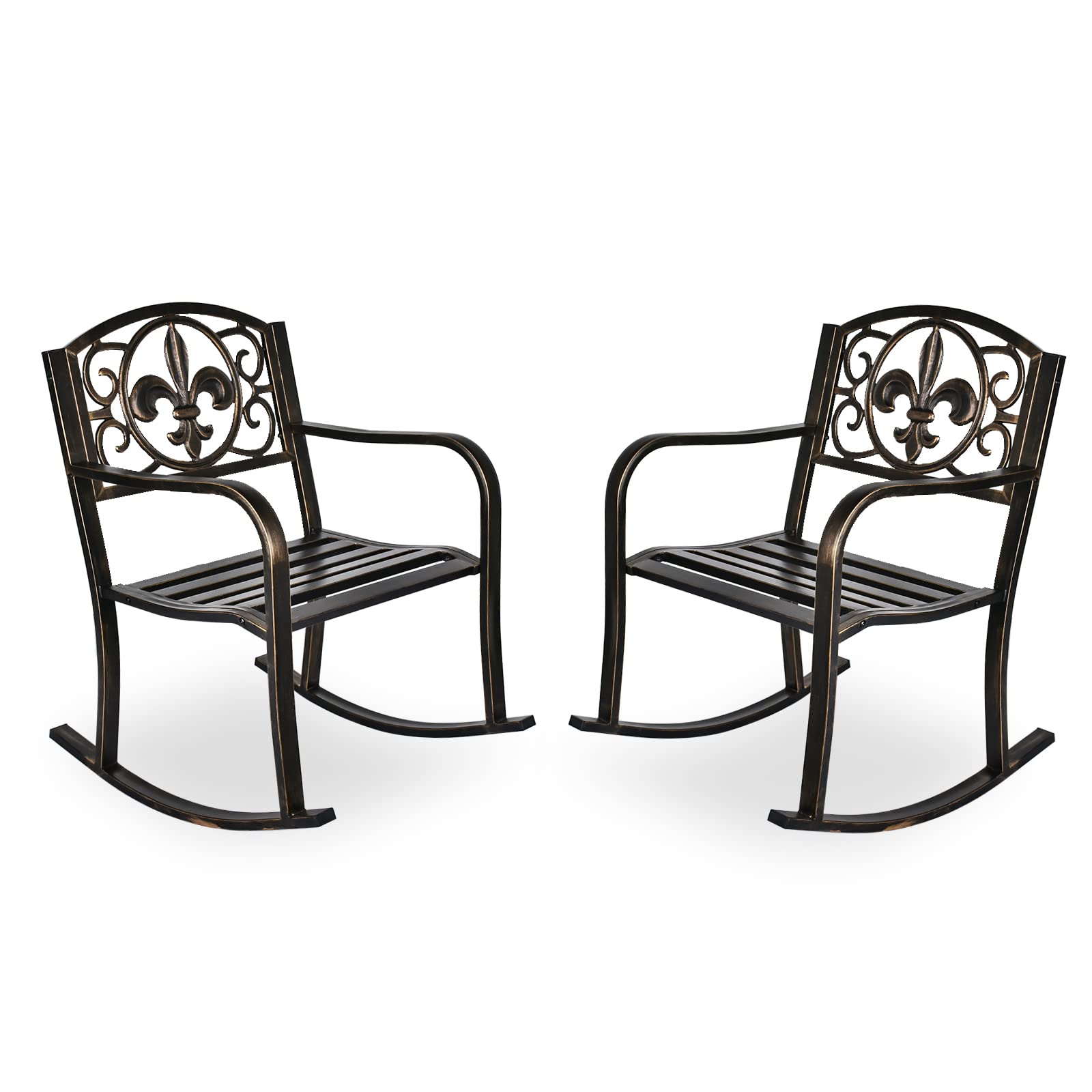 MAGIC UNION Outdoor Metal Rocking Chairs Set of 2 - Antique Bronze Patio Rocker, Cast Iron Glider Chair for Garden, Deck, Backyard, Terrace - Perfect for Relaxing, Reading & Enjoying Nature (Set of 2)