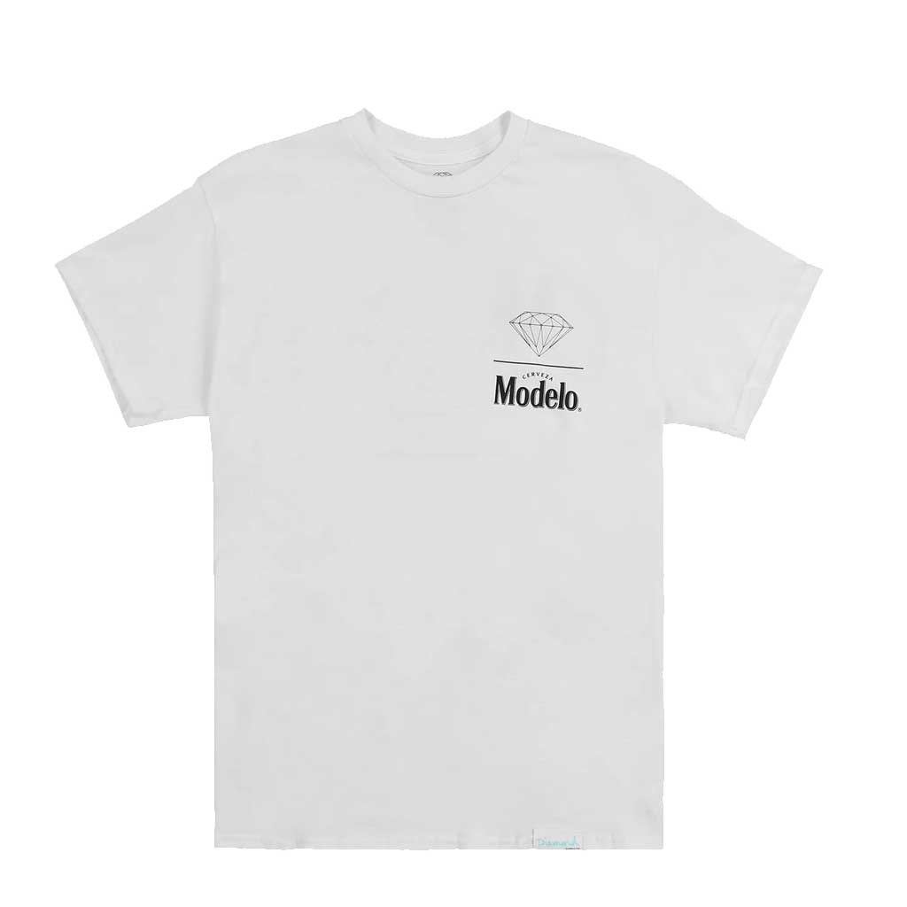 Diamond x Modelo Stacked Graphic T-Shirt for Men - White Cotton Crewneck Tee - Streetwear Fashion & Casual Outfit Essential