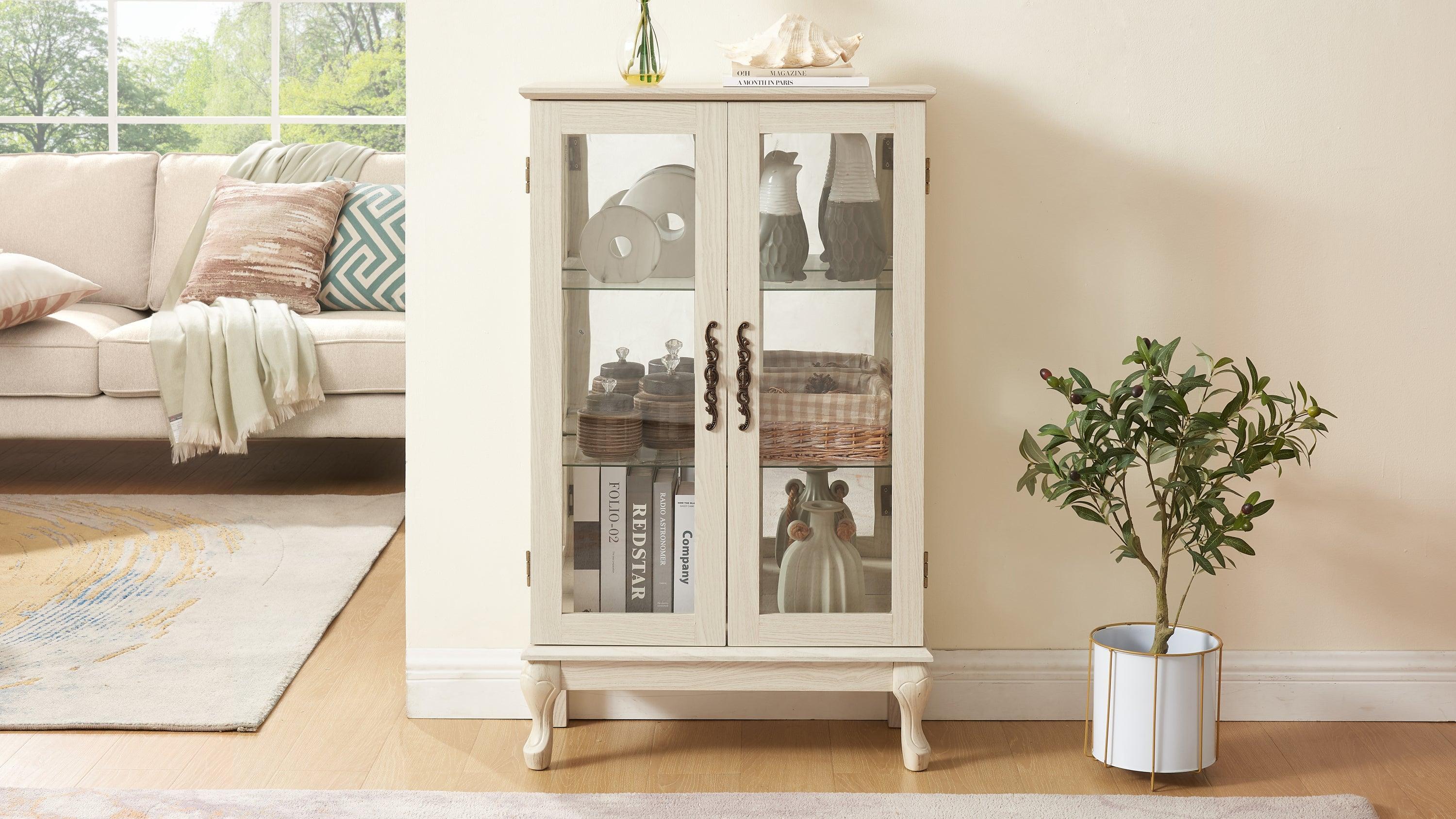 2 Door Curio Cabinet with Tempered Glass & Mirrored Back - LED Lighted Display Case for Living Room, Dining Room, Office - Perfect for Showcasing Collectibles, China, and Home Decor