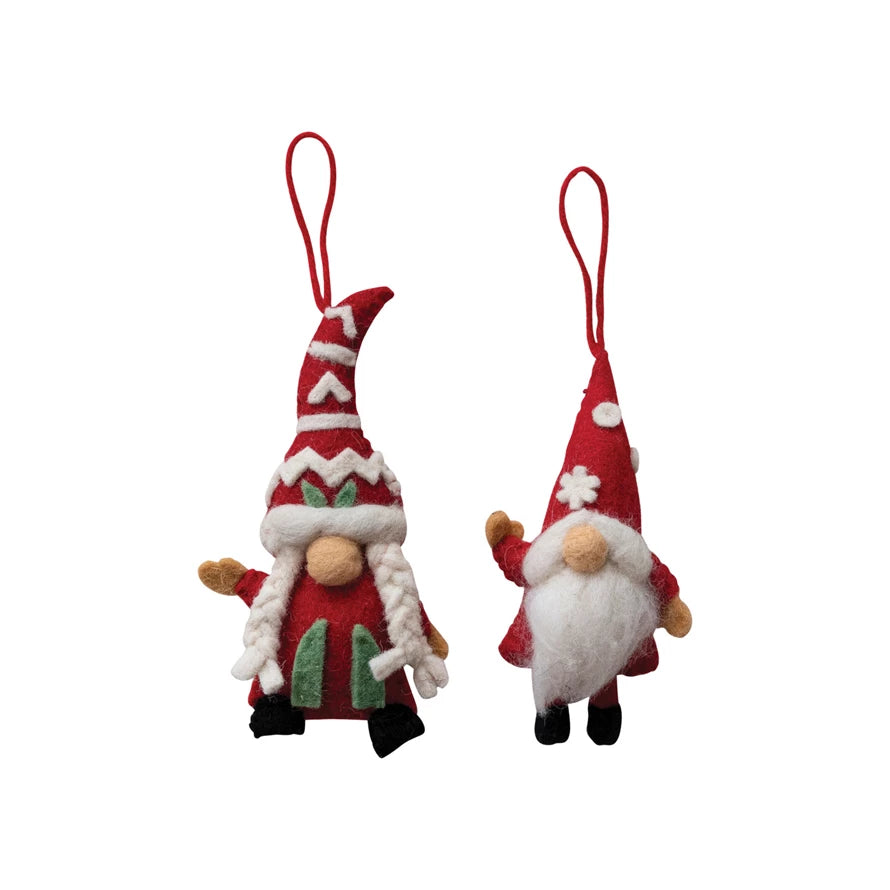 Handmade Wool Felt Gnome Ornament with Applique - 2 Adorable Styles for Christmas Tree Decor, Gift Giving & Holiday Home Decor