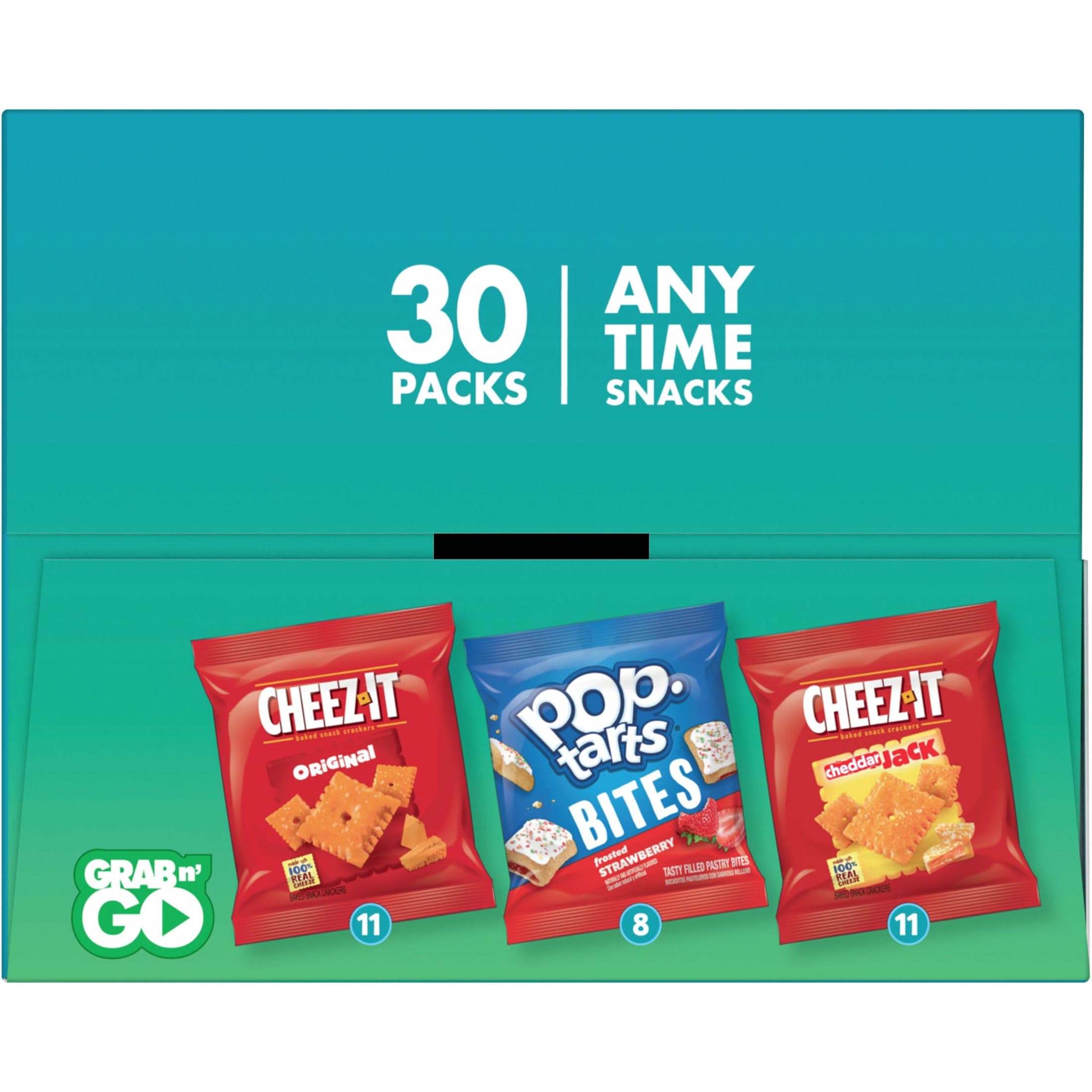 Kellogg's Cheez-It & Pop-Tarts Snack Variety Pack - 30 Count, 33.42oz Box - On-The-Go Breakfast & Anytime Snacks for School, Office, Travel & Road Trips