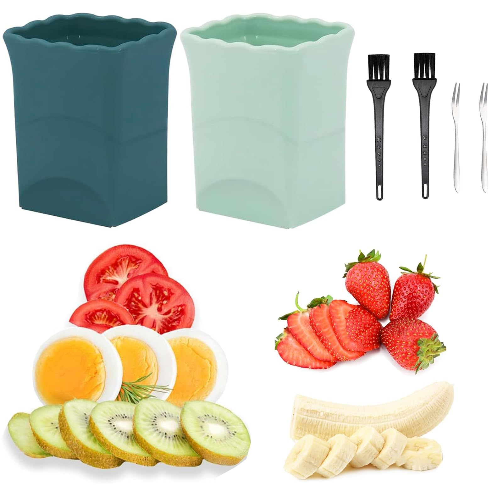 2-Pack Stainless Steel Strawberry Slicer & Egg Slicer - Multi-Functional Fruit and Vegetable Cutter for Perfect Salad Prep - Creative Kitchen Gadget (Dark Blue & Green) - Ideal for Fruit Platters, Smoothie Bowls, and Party Snack Preparation