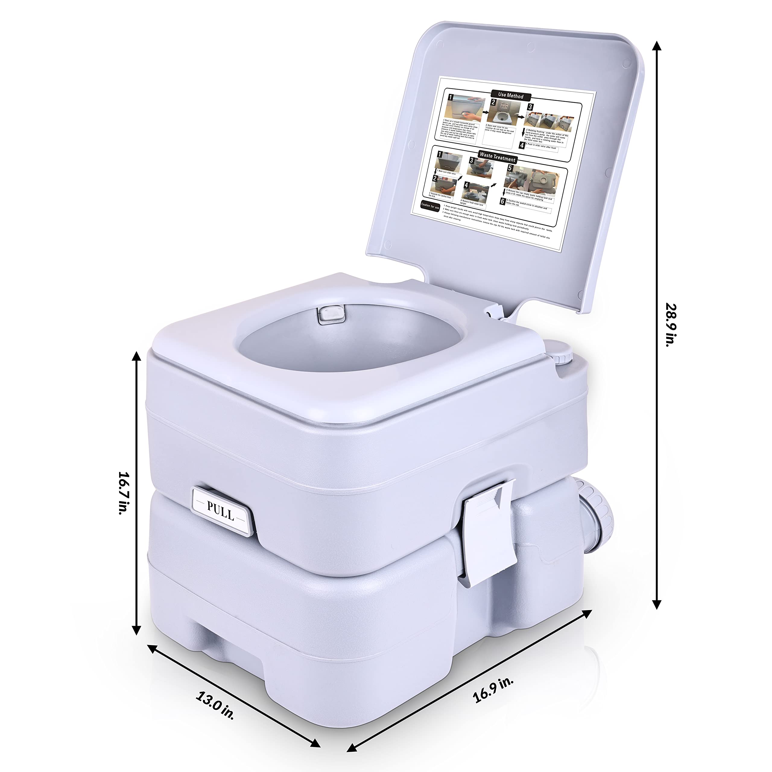 Portable Toilet for Camping & RV Travel - 5.3 Gallon Large Capacity Waste Tank with Splash-Free Dumping & Anti-Leak Water Pump - Ideal for Outdoor Adventures, Road Trips, Hiking and Emergency Preparedness